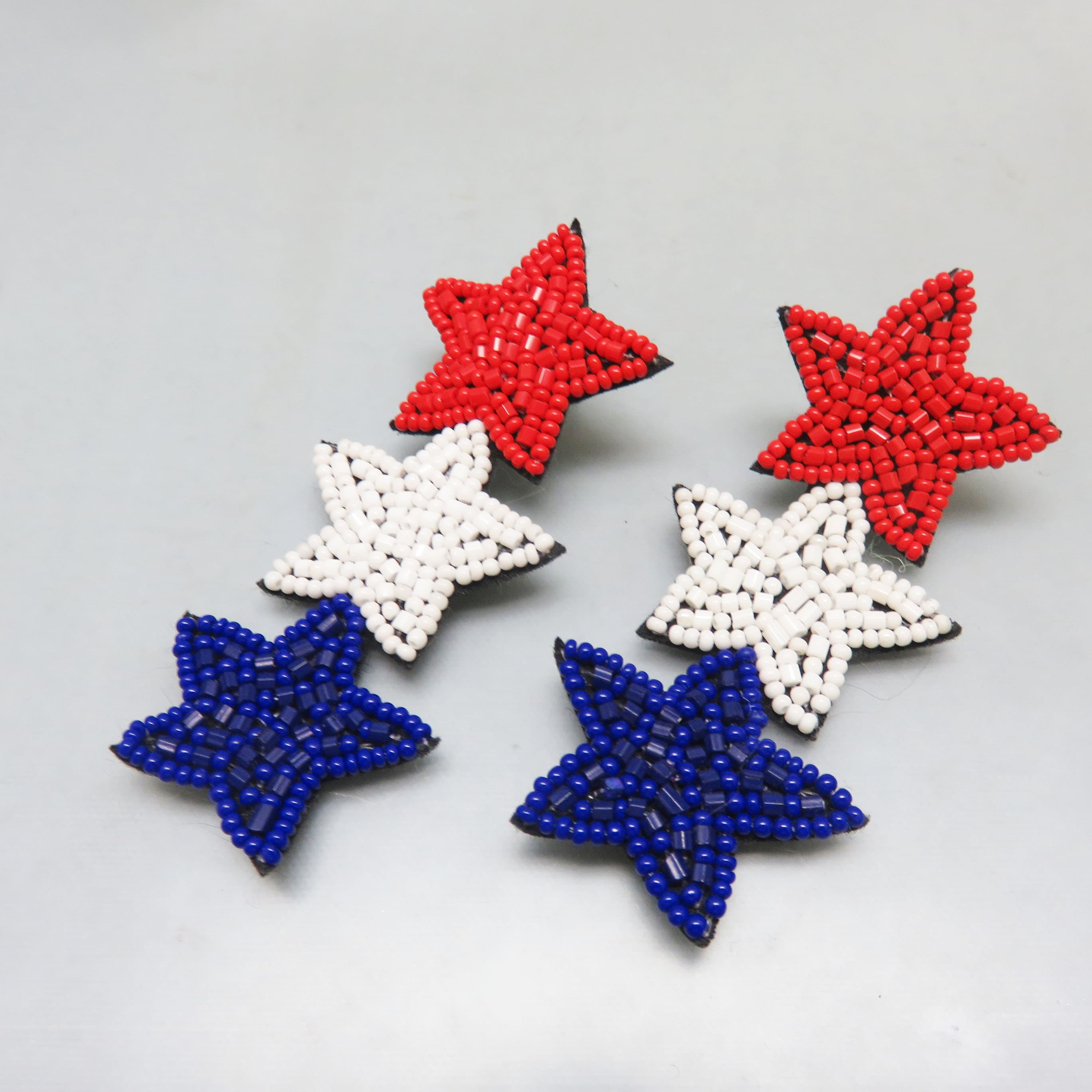 Red, White and Blue Hand Beaded Star Patriotic Pierced Earrings