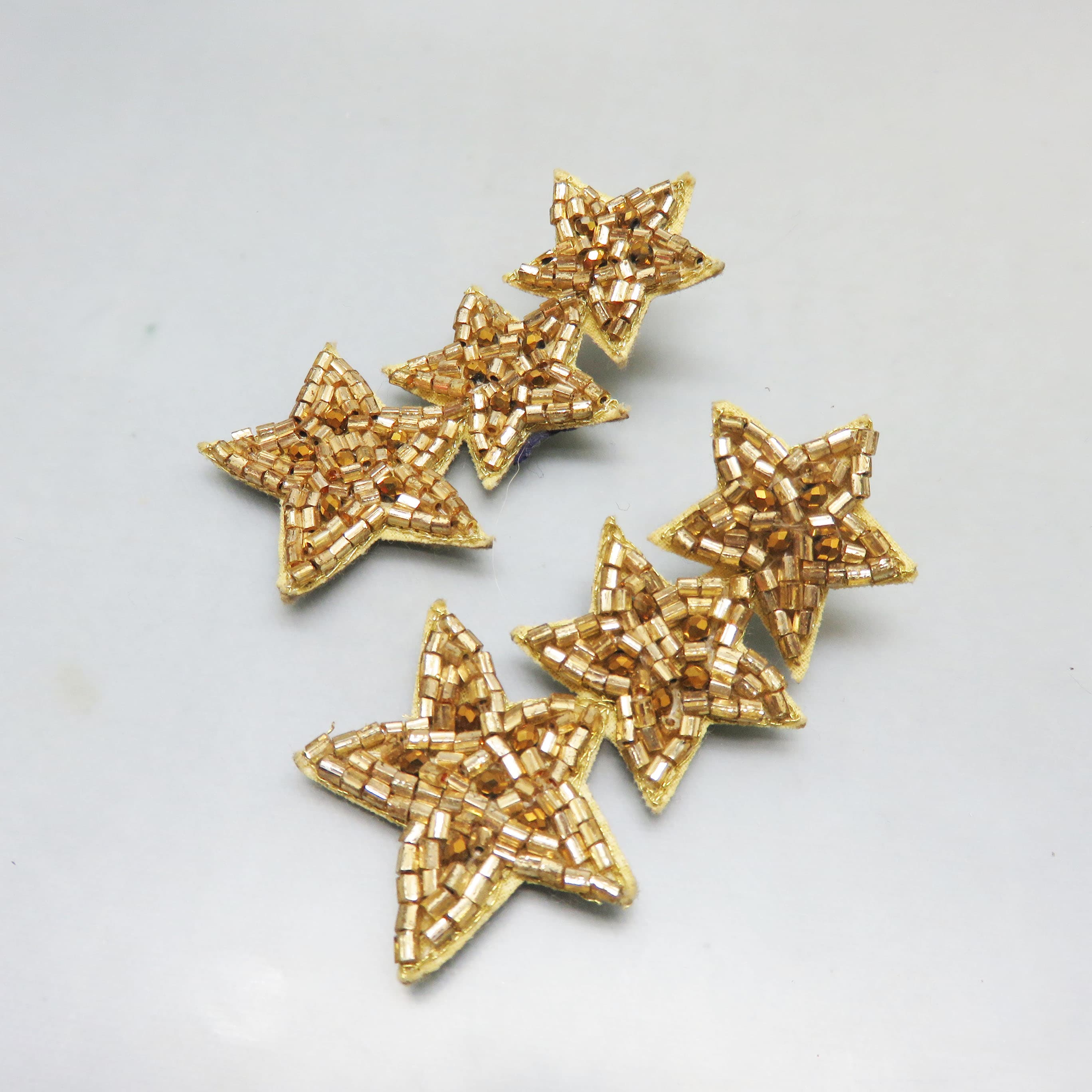 Glittery Gold Hand Beaded Star Patriotic Pierced Earrings