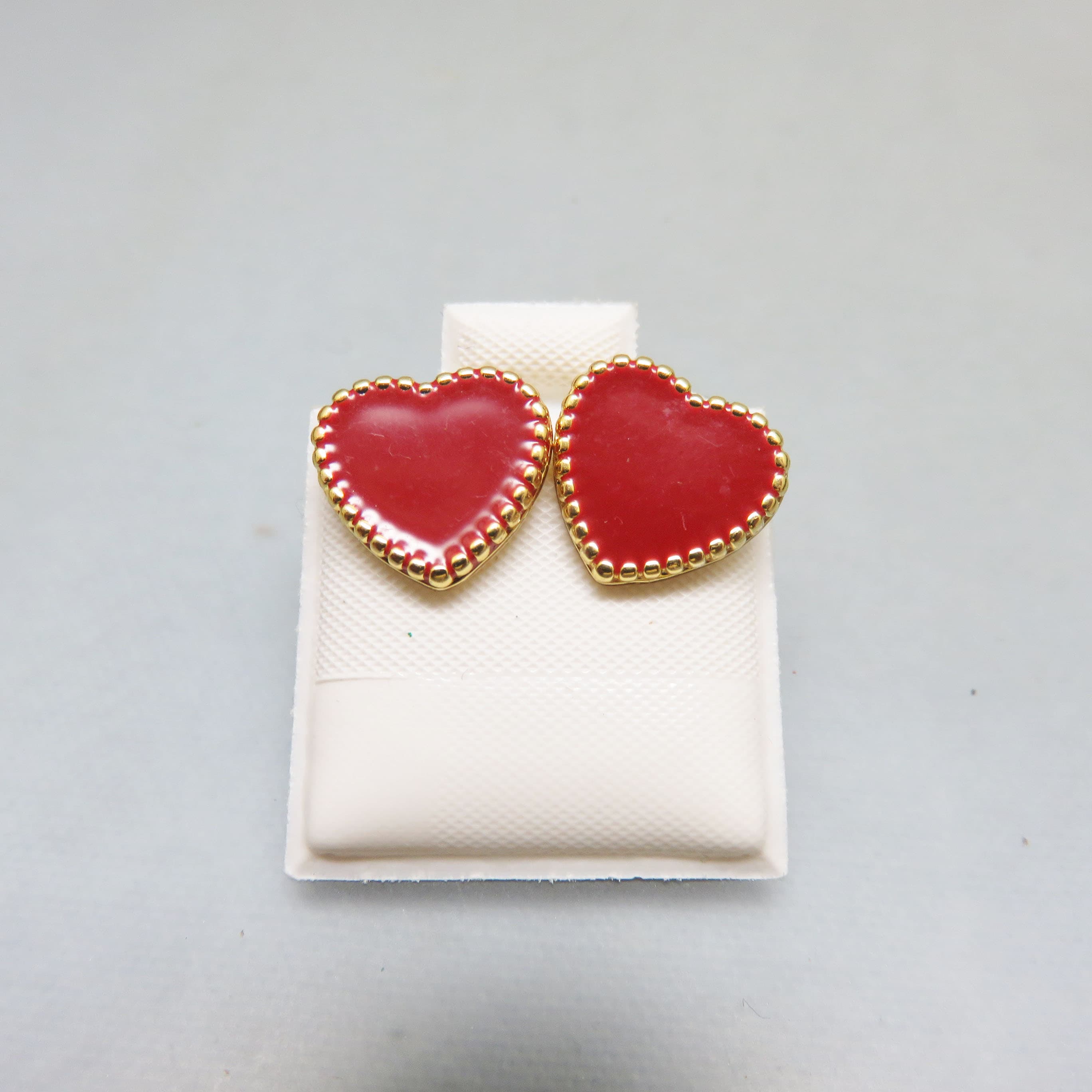 Red Enamel and Gold Plated Petite Heart Post Style Pierced Earrings