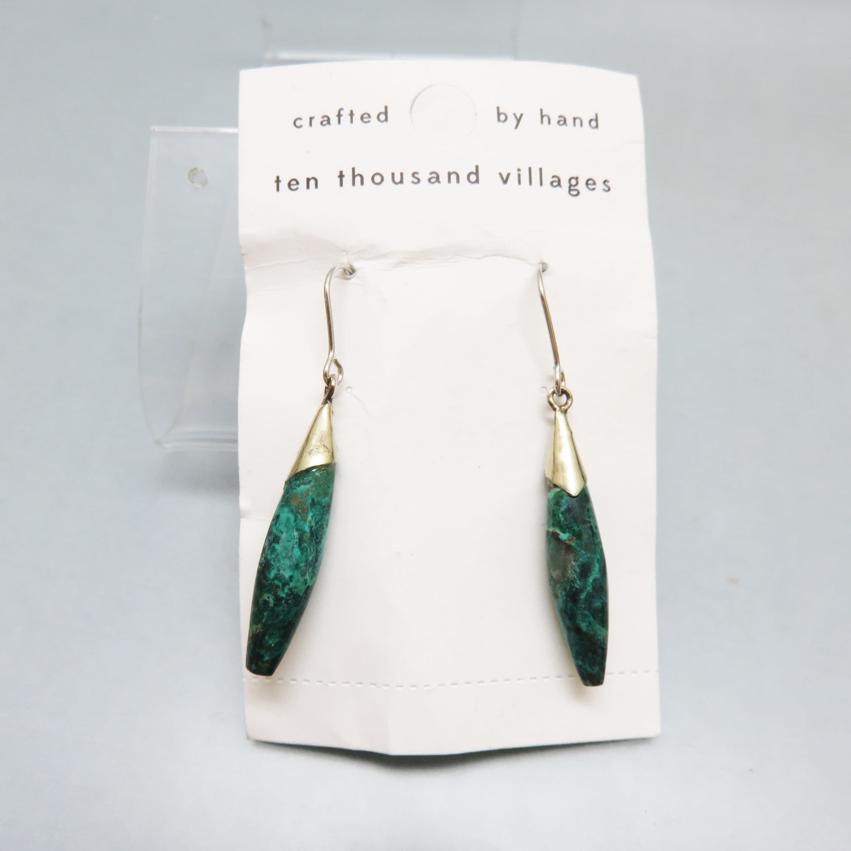 Mint on Card, Chrysocolla Slender Pierced Earrings