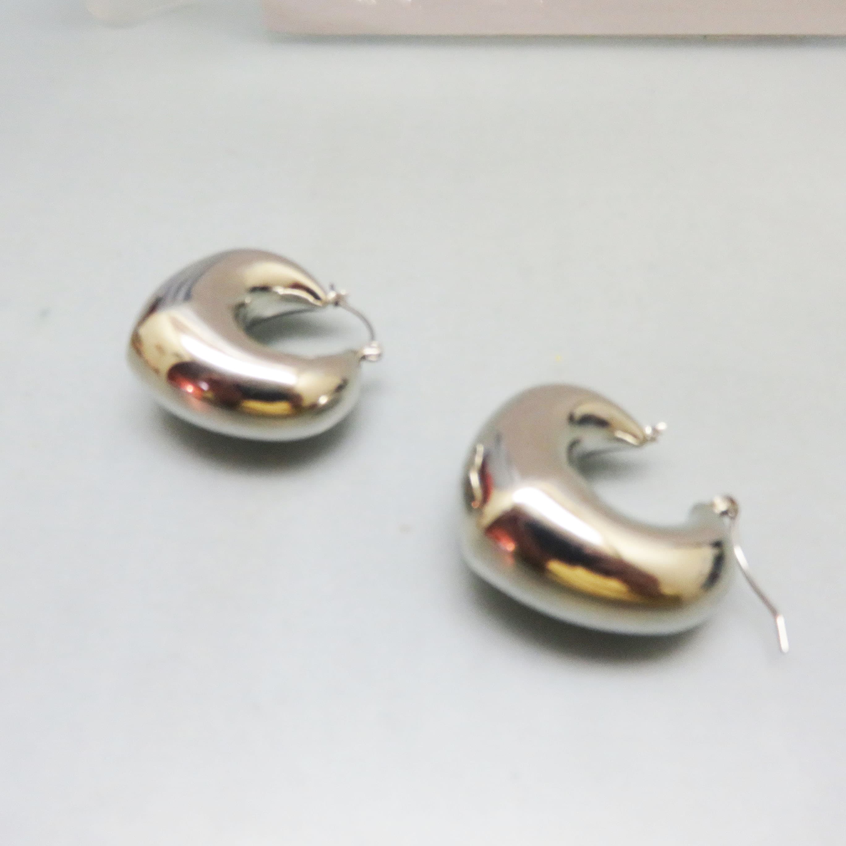 Silver Plated Puffy Heart Hoop Earrings, Latch Back Pierced Earrings