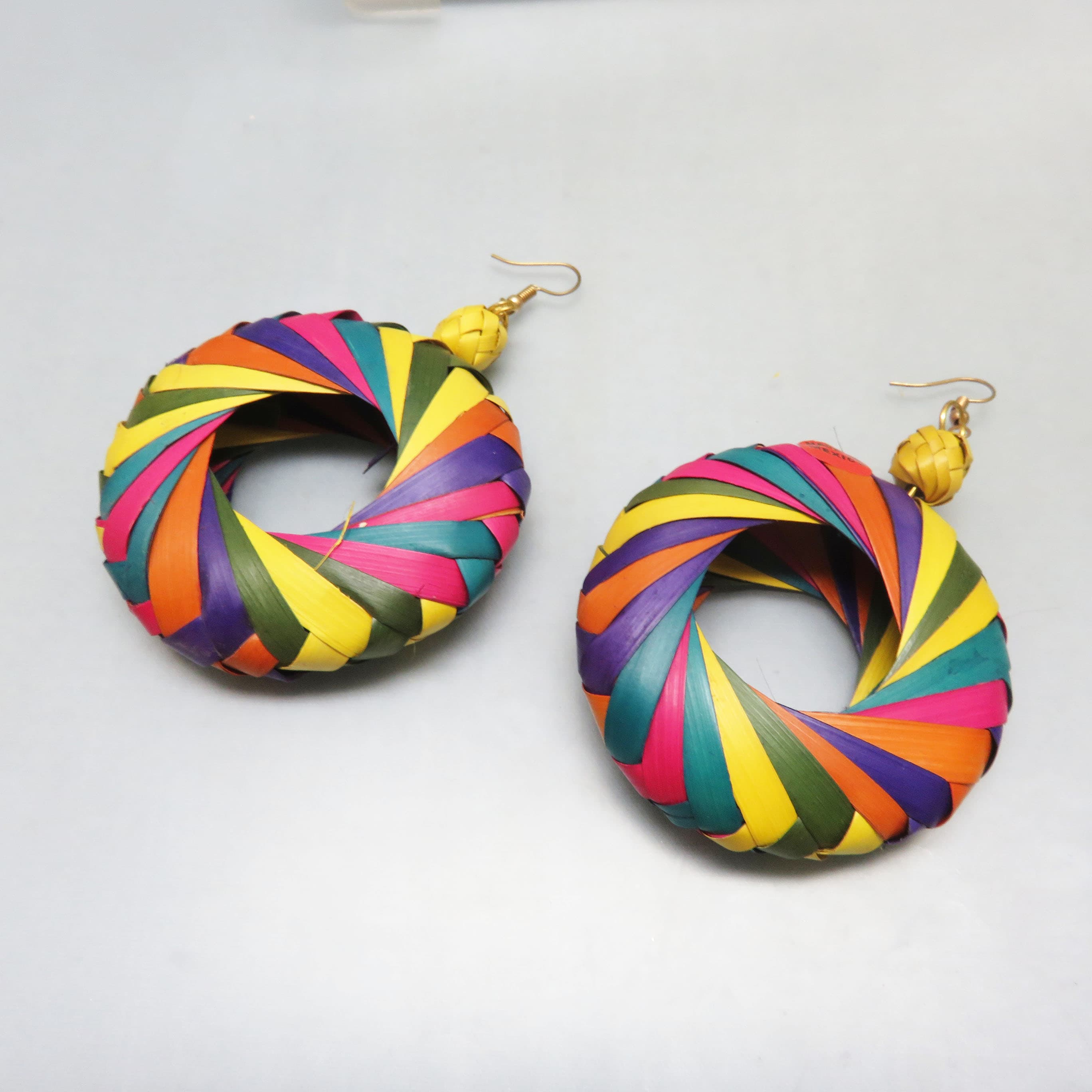 Fiesta Ready, Colorful Woven Straw Hoop Pierced Earrings