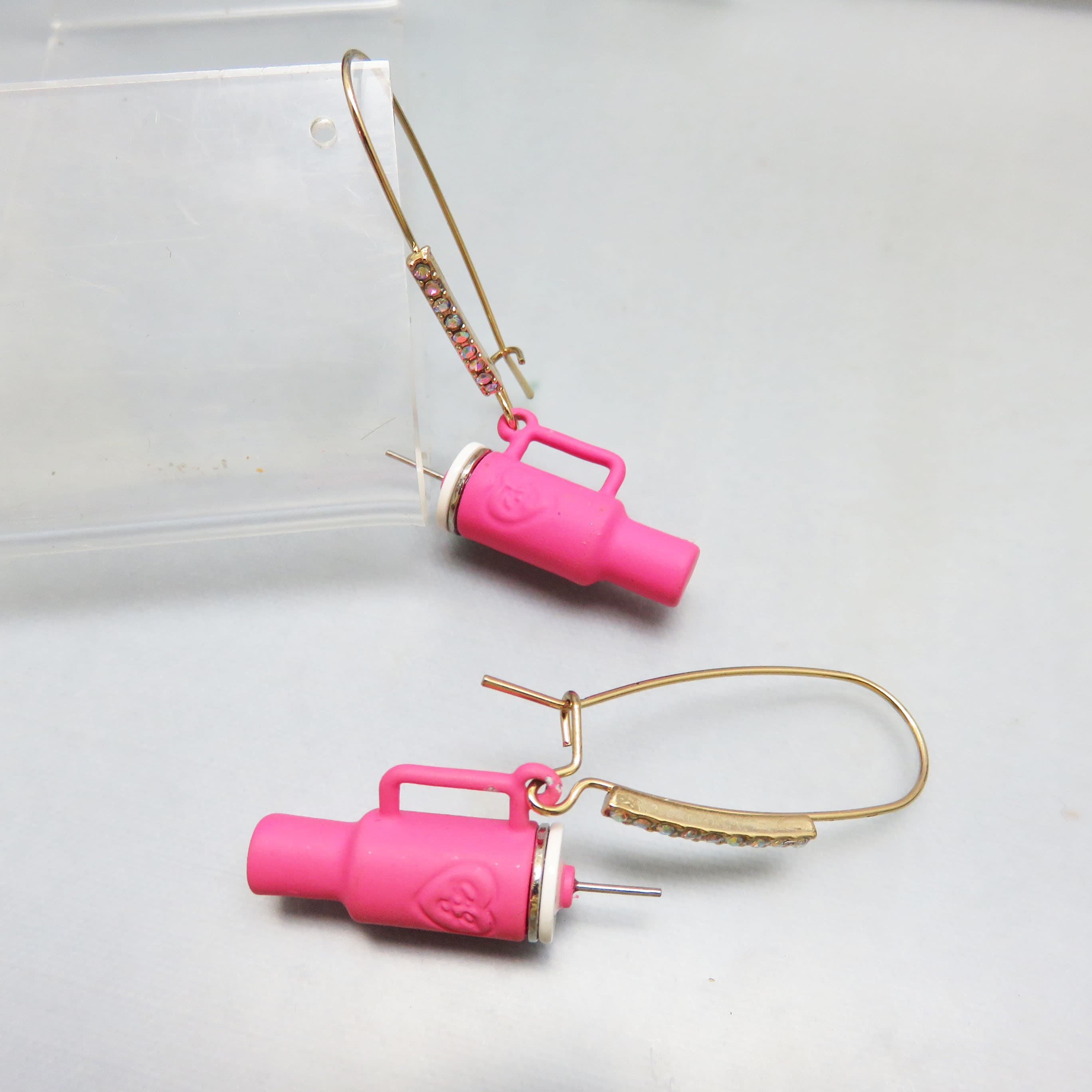 Hot Pink Soft Plastic Coffee or Drink Mug Pierced Earrings, Novelty Earrings