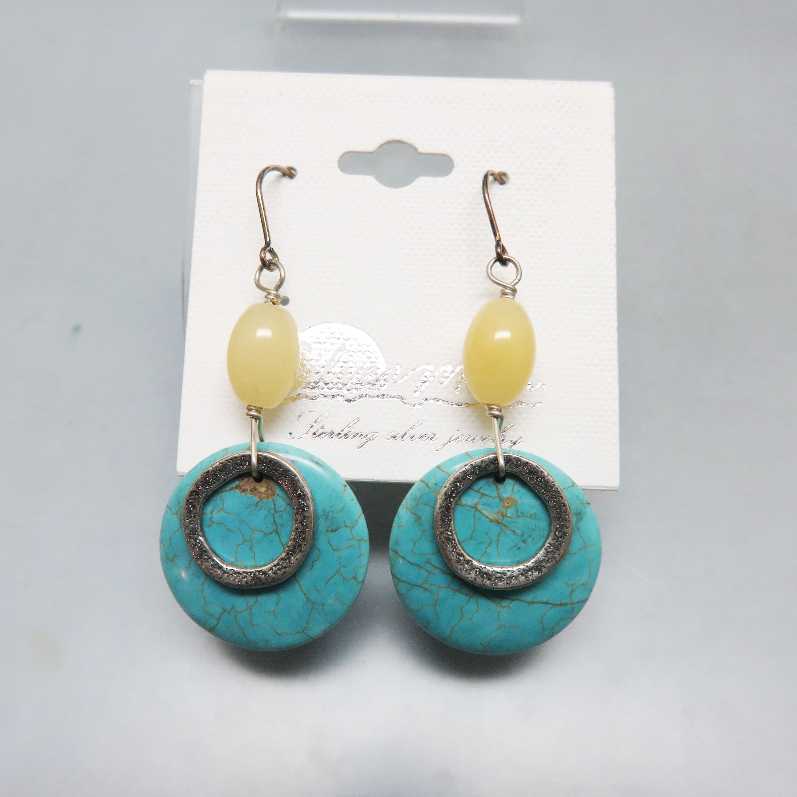 Mint on Card, Silver Moon Sterling and Turquoise Pierced Earrings