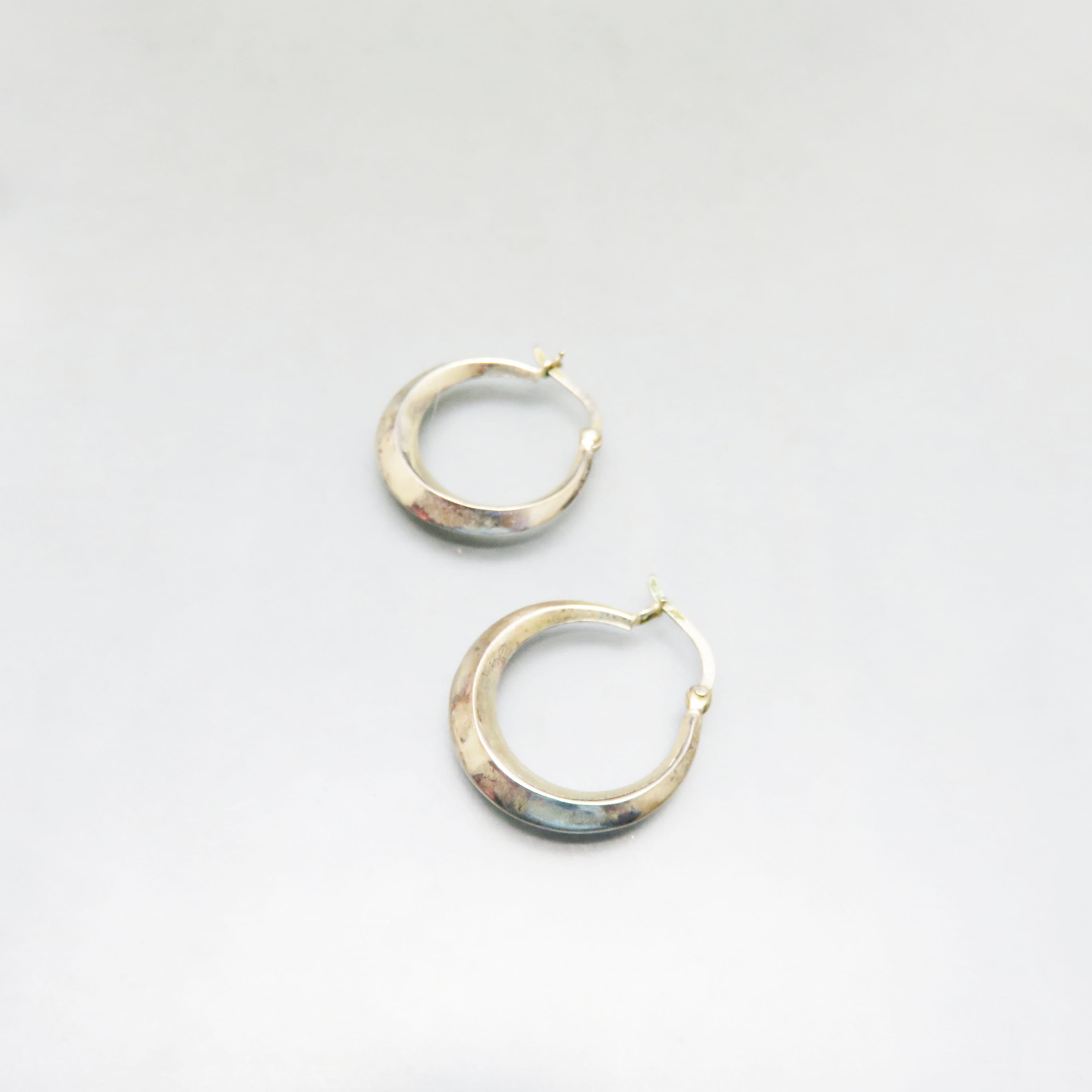 Sterling Silver Knife Edge Hoop Earrings, Latch Back Pierced Earrings