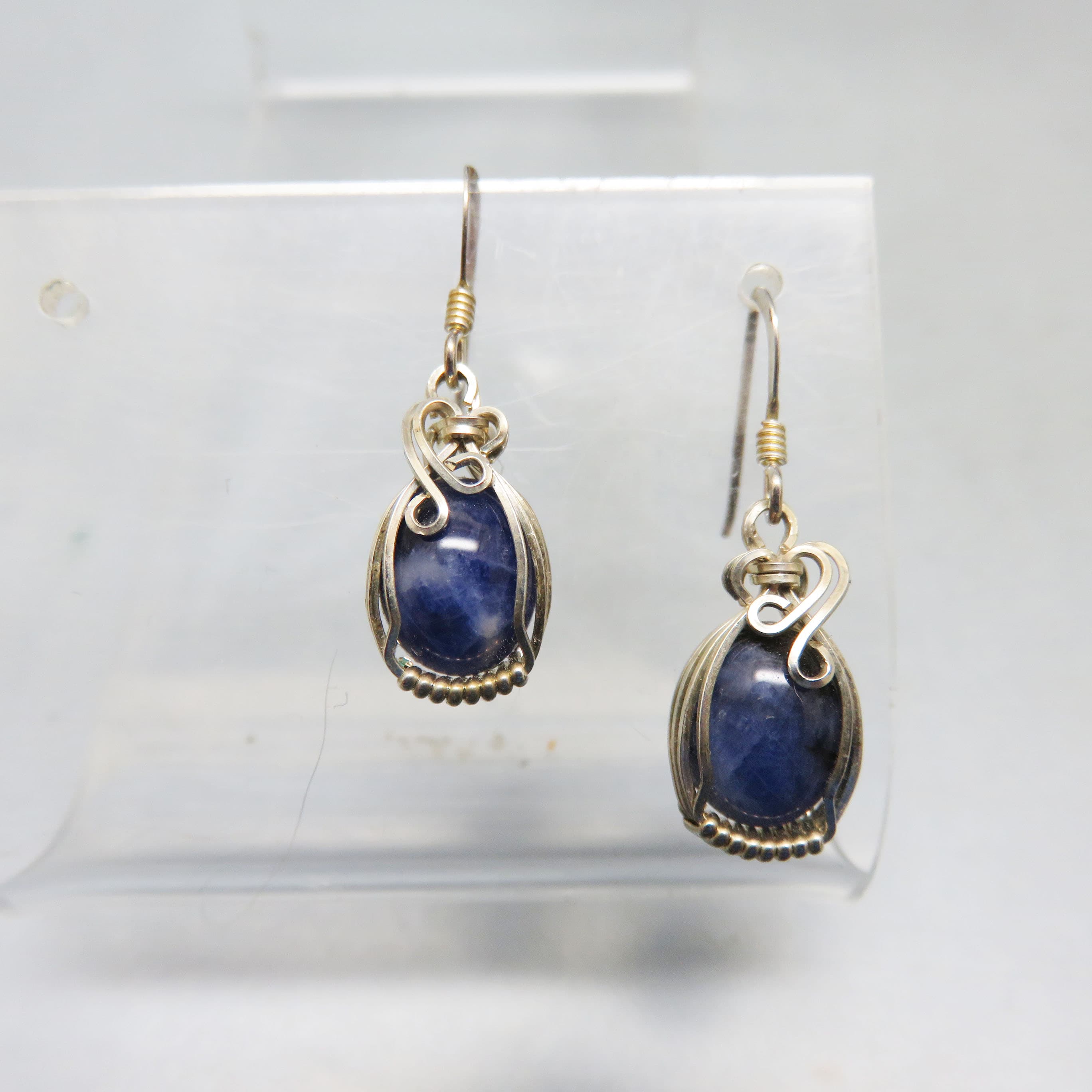 Sodalite and Sterling Hand Wired Pierced Earrings, Petite Pierced Earrings