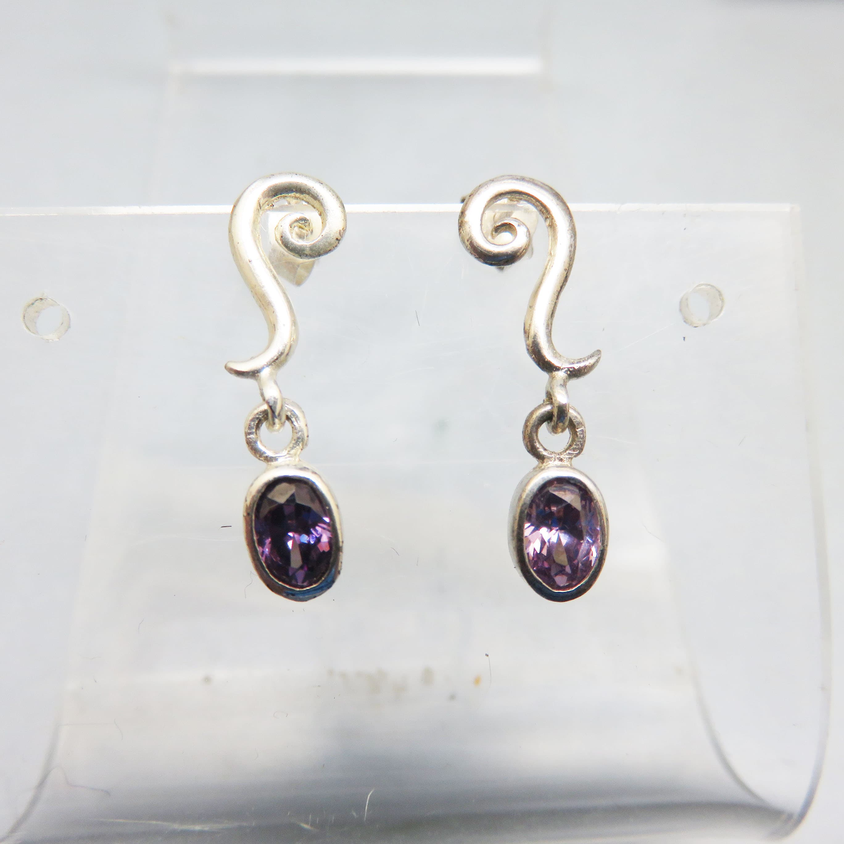 Petite Sterling and Real Amethyst Pierced Dangle Earrings, Post Style