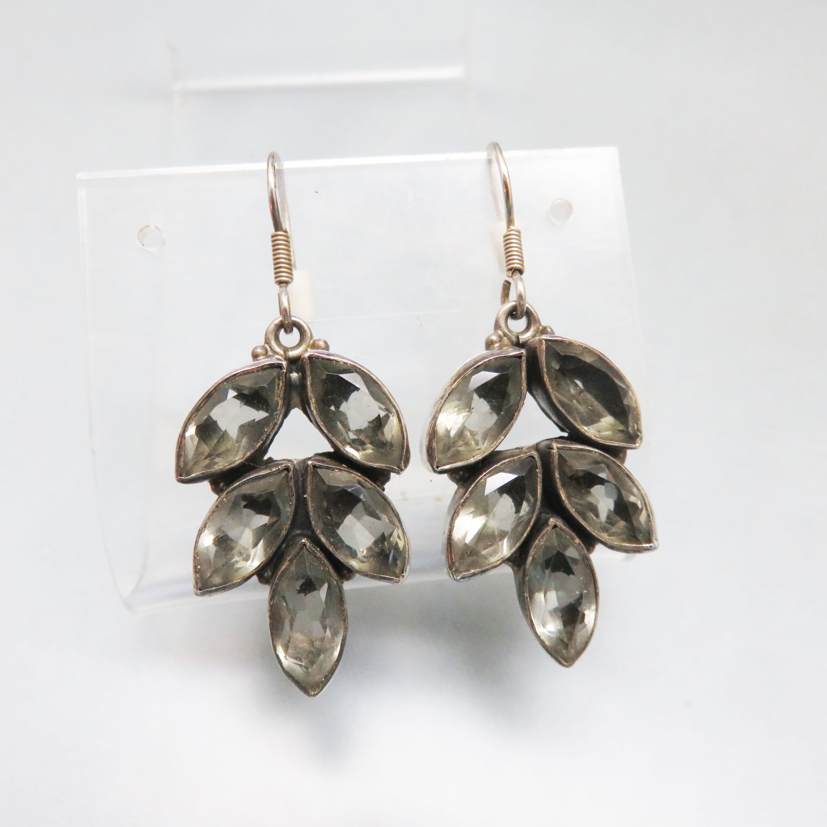Gray Tourmaline in Sterling Silver Leaf Sprig Pierced Earrings