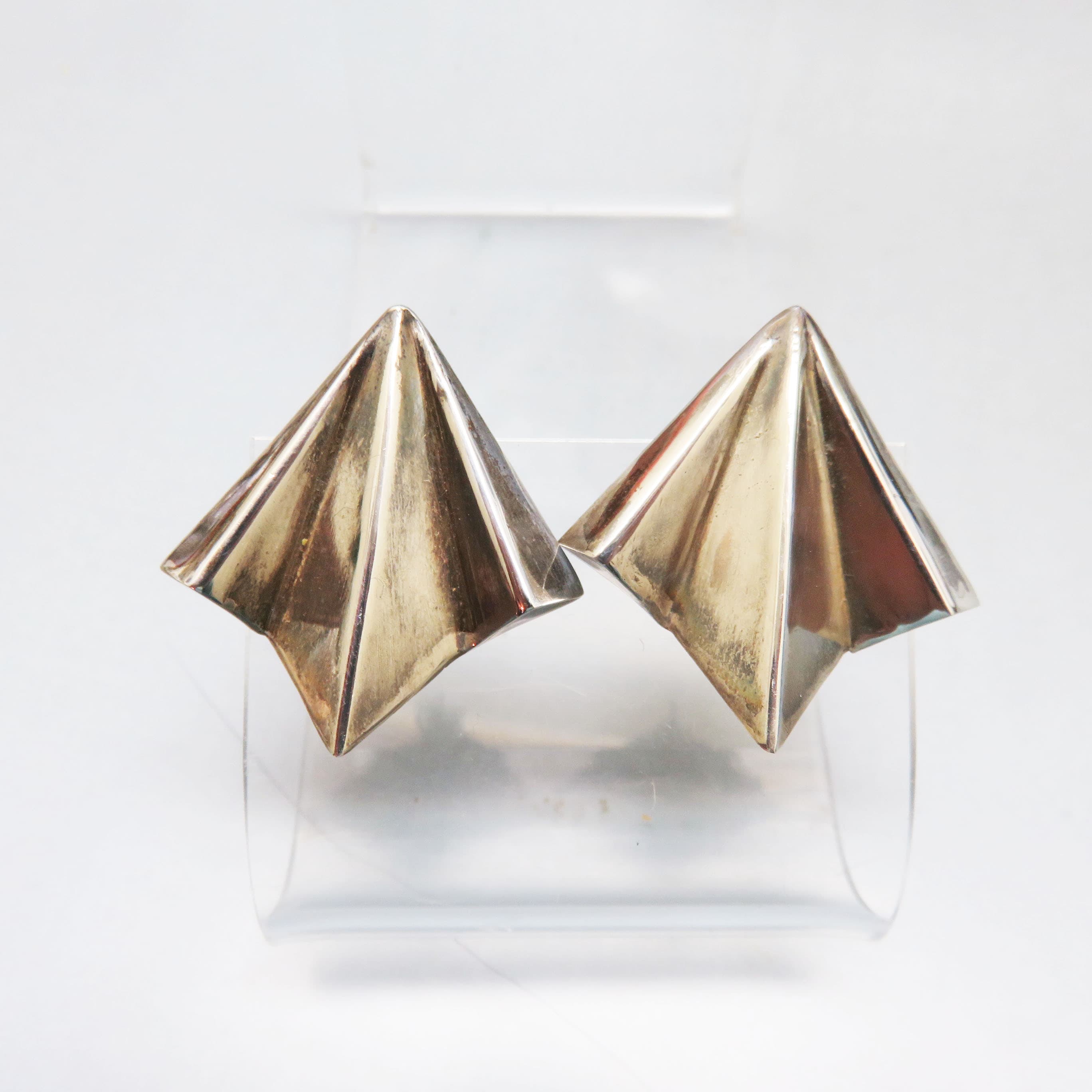 Formed Sterling Draped Sheet Pierced Earrings,  Vintage Post Style Pierced Earrings