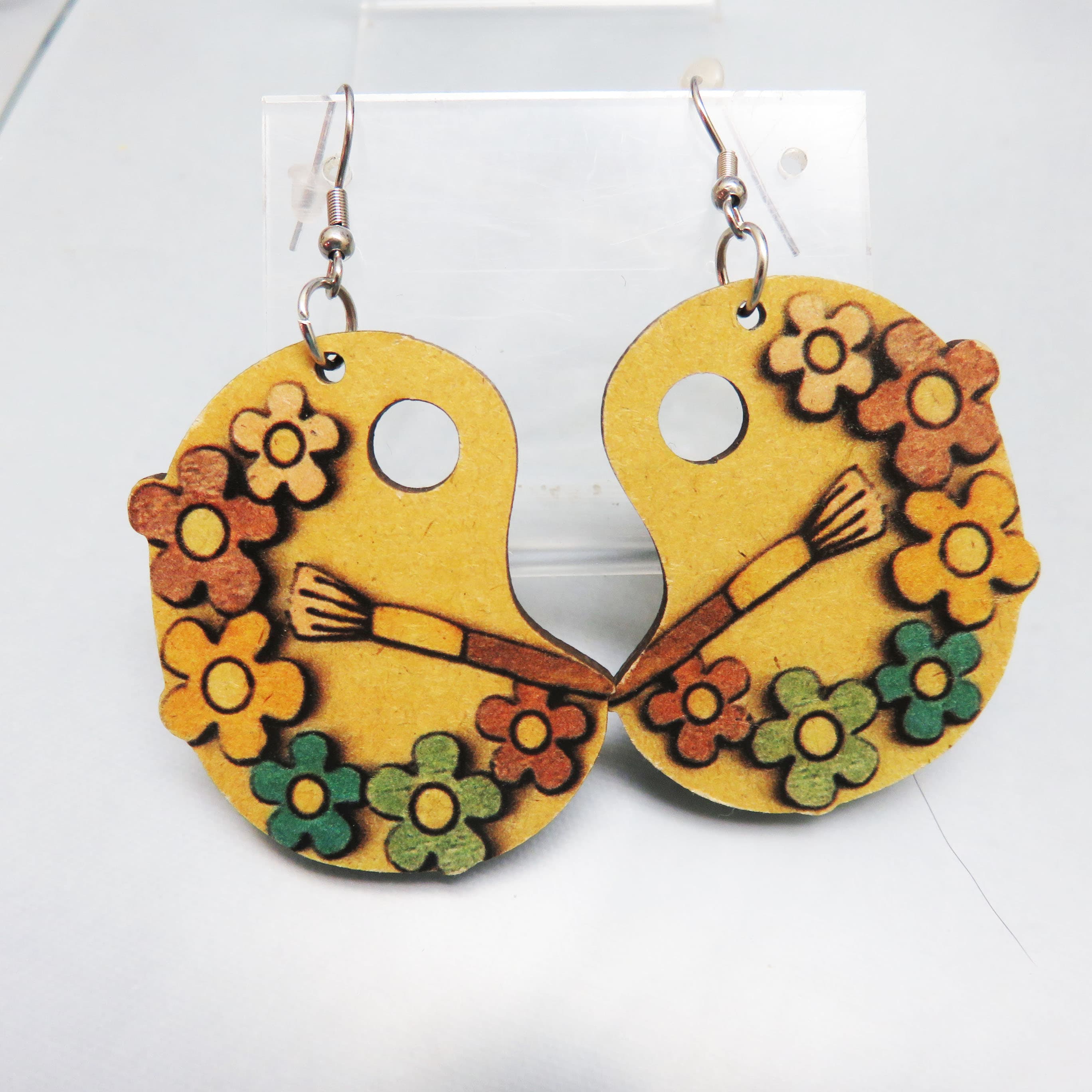 Hand Painted Wooden Painter's Palette Pierced Earrings