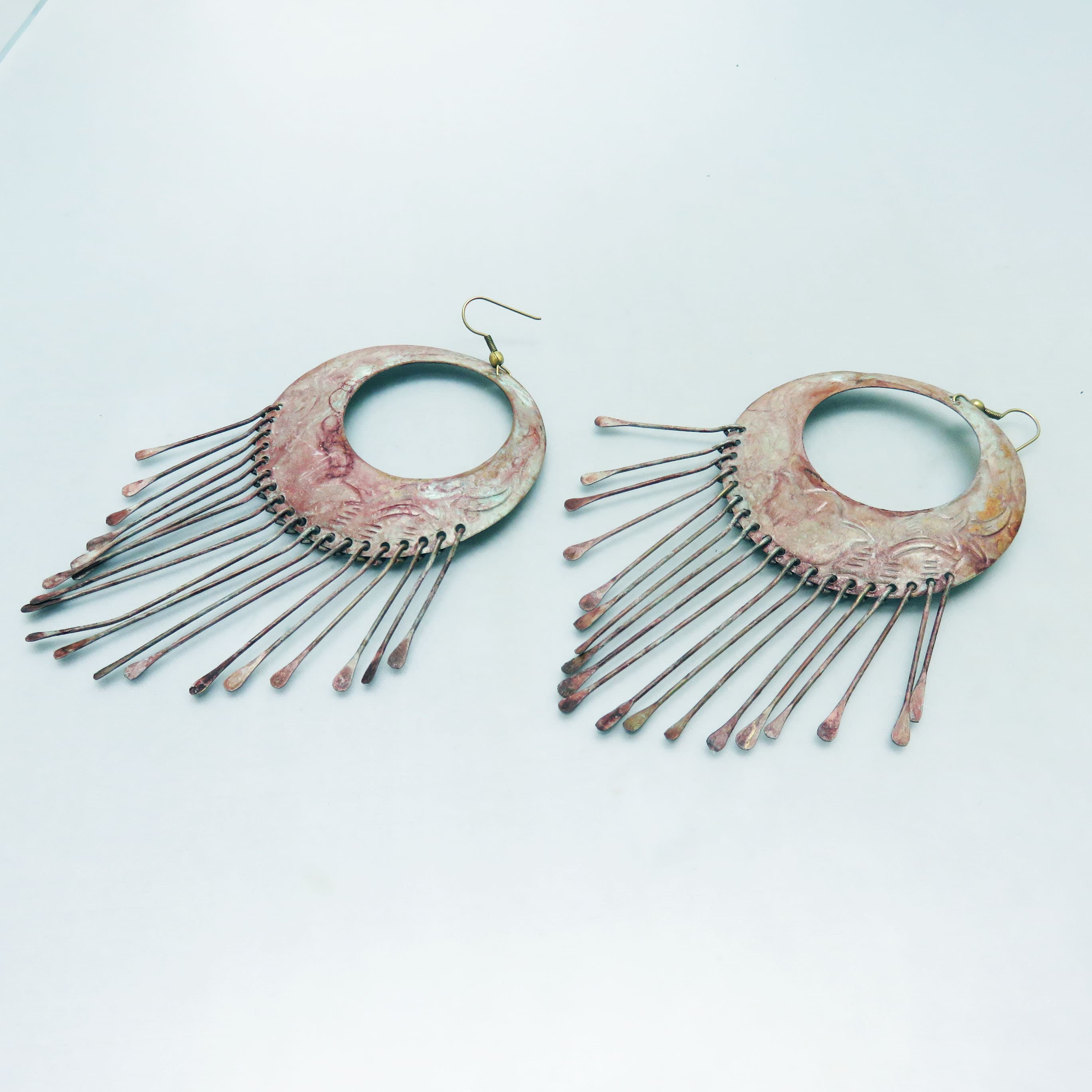 Big Bold Patina'd Copper Hoop Pierced Earrings