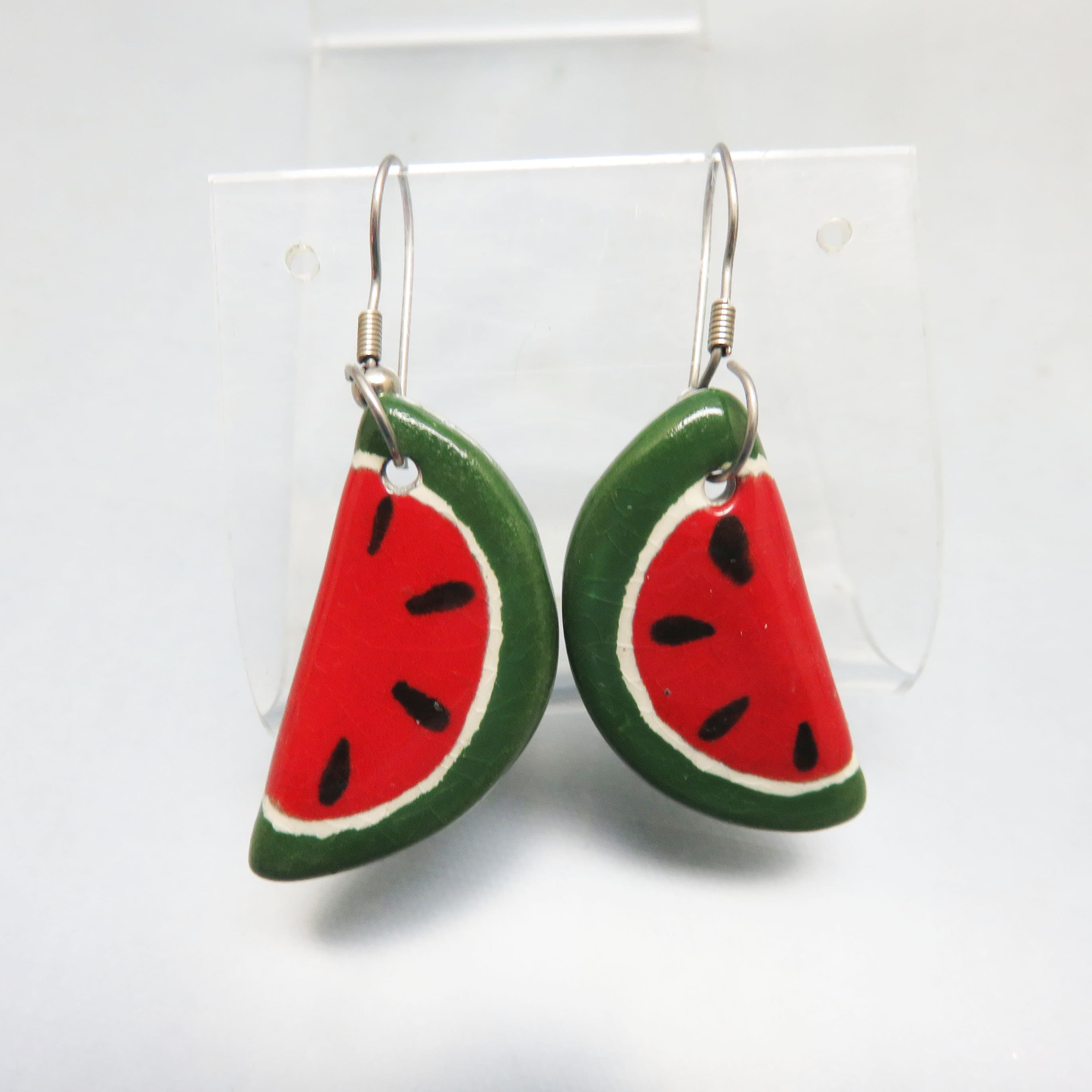 Handmade Ceramic Watermelon Slice Pierced Earrings