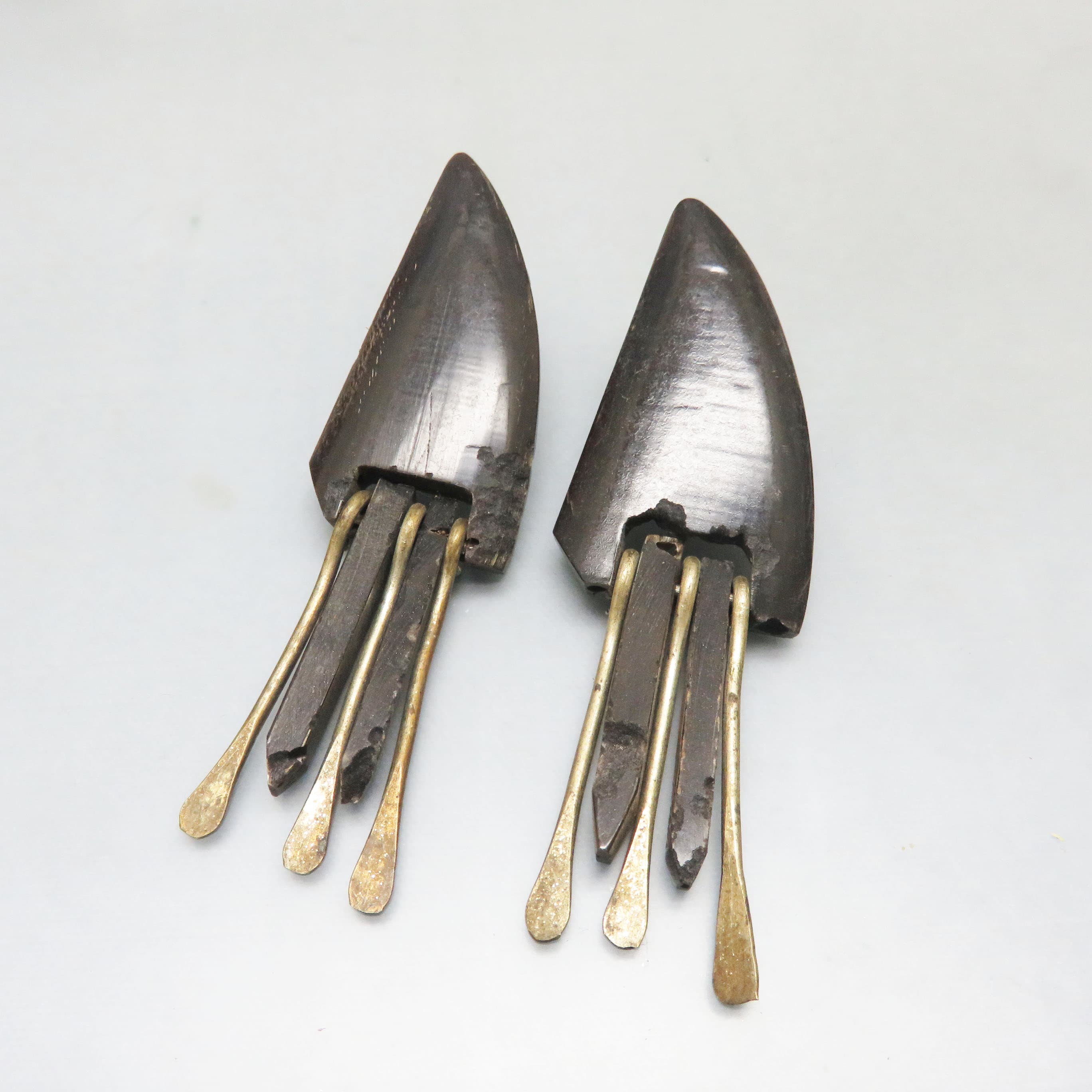 Ethnic Black Cow Horn Clip On Earrings, 1970s