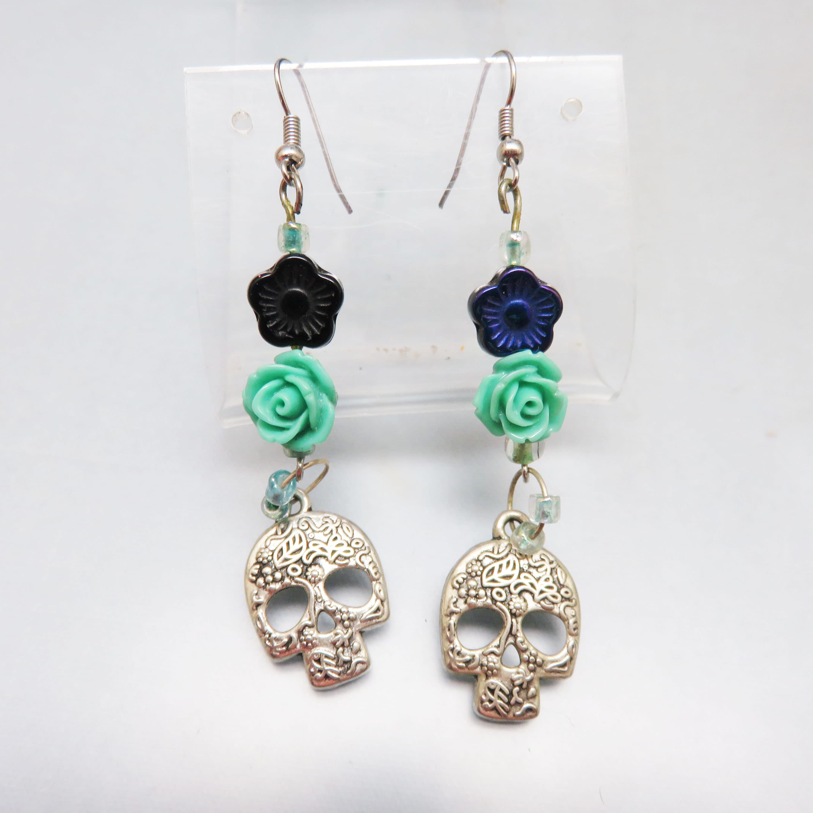 Day of the Dead Sugar Skull Beaded Pierced Earrings