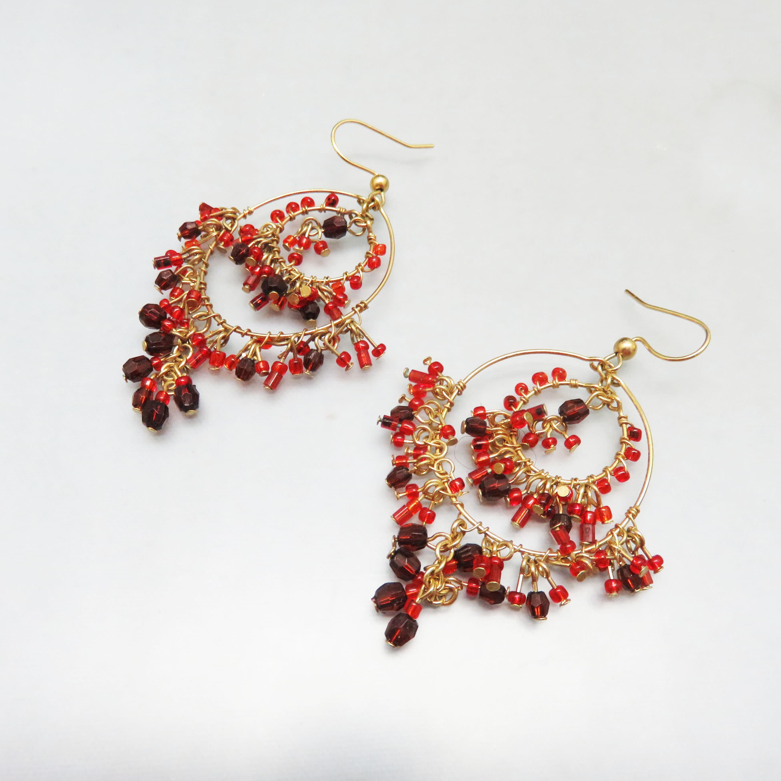 Gypsy Style Red Bead Pierced Earrings, 