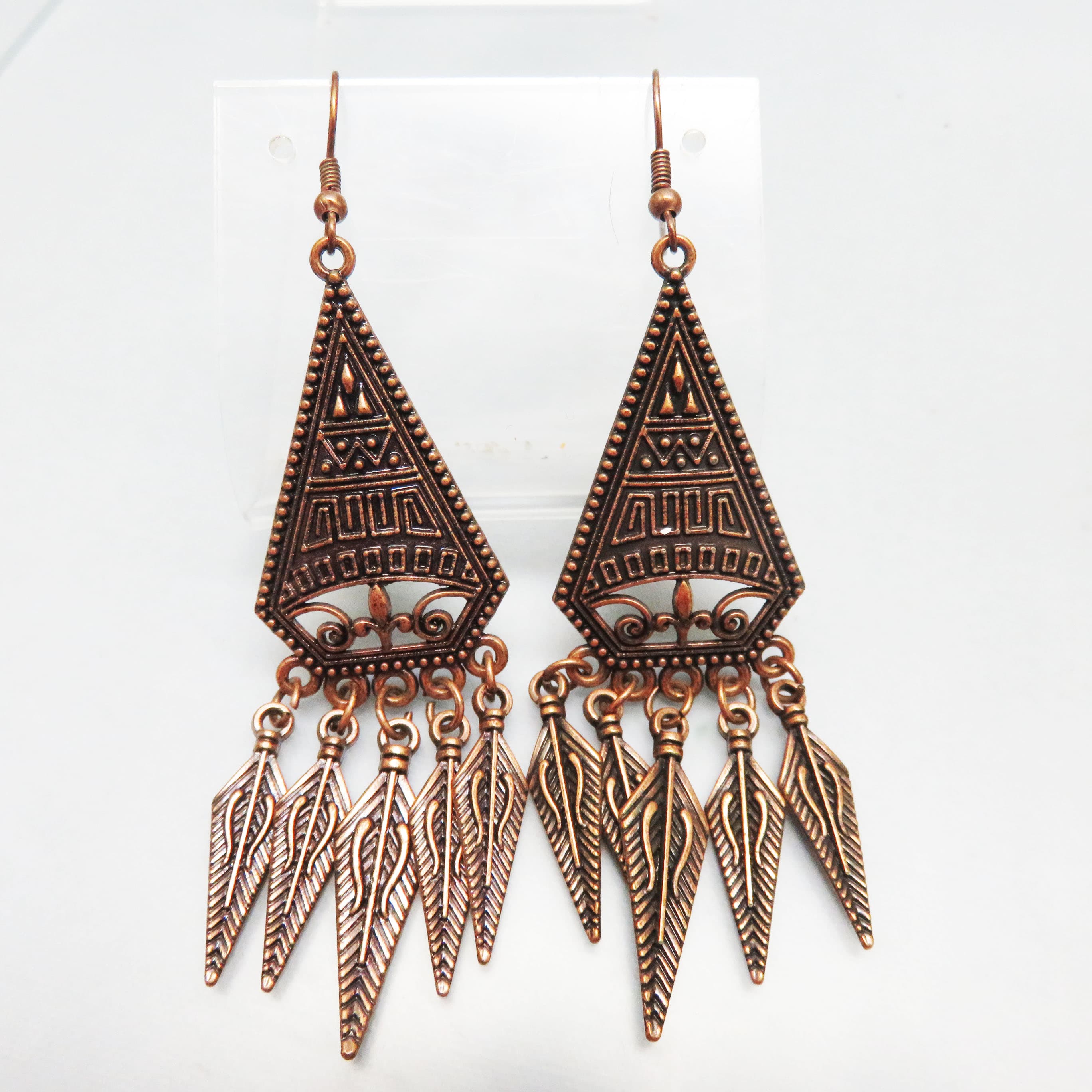 Tribal Inspired Copper Plated French Hook Vintage Pierced Earrings
