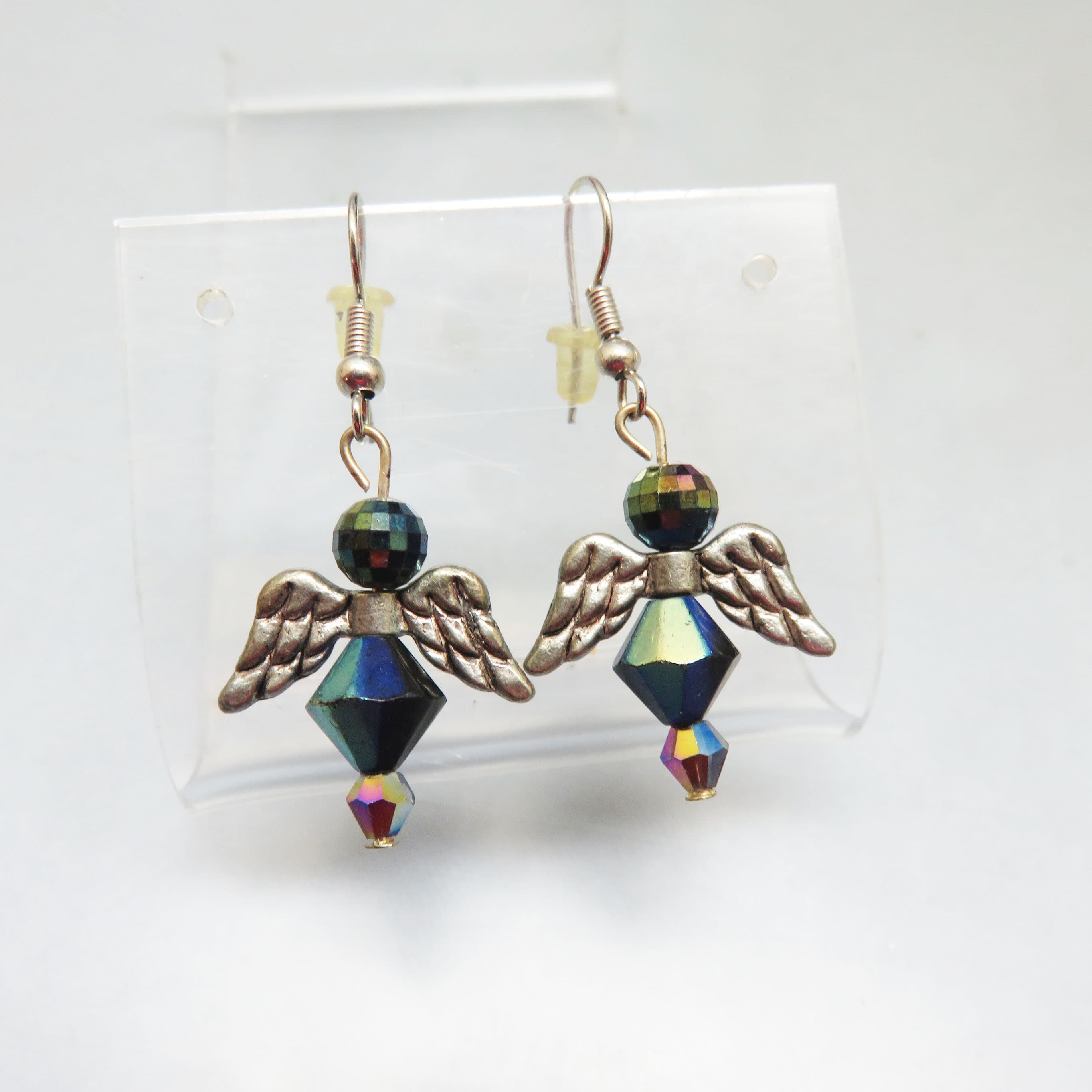 Handmade Teal Green Christmas Angel Pierced Earrings