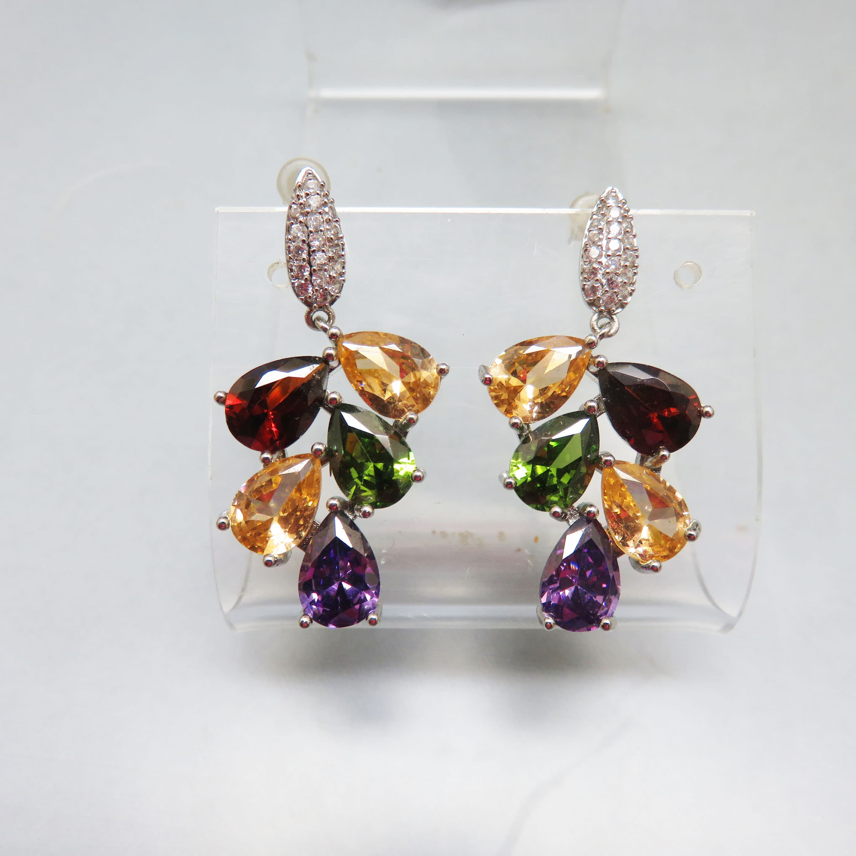 Sterling Silver and Cubic Zirconia Multi Gemstone Pierced Earrings