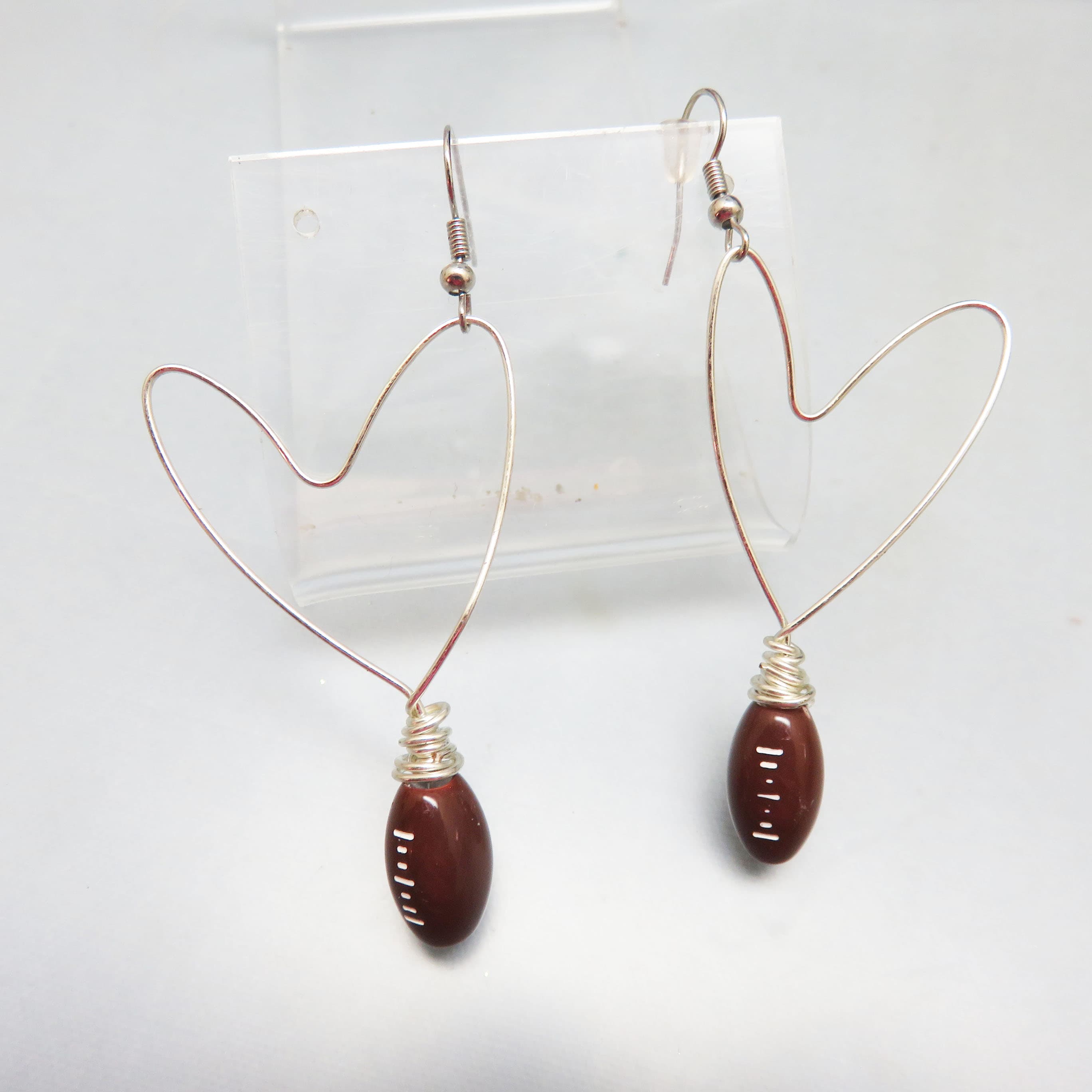 Football Lover's Heart Pierced Earrings, Handmade