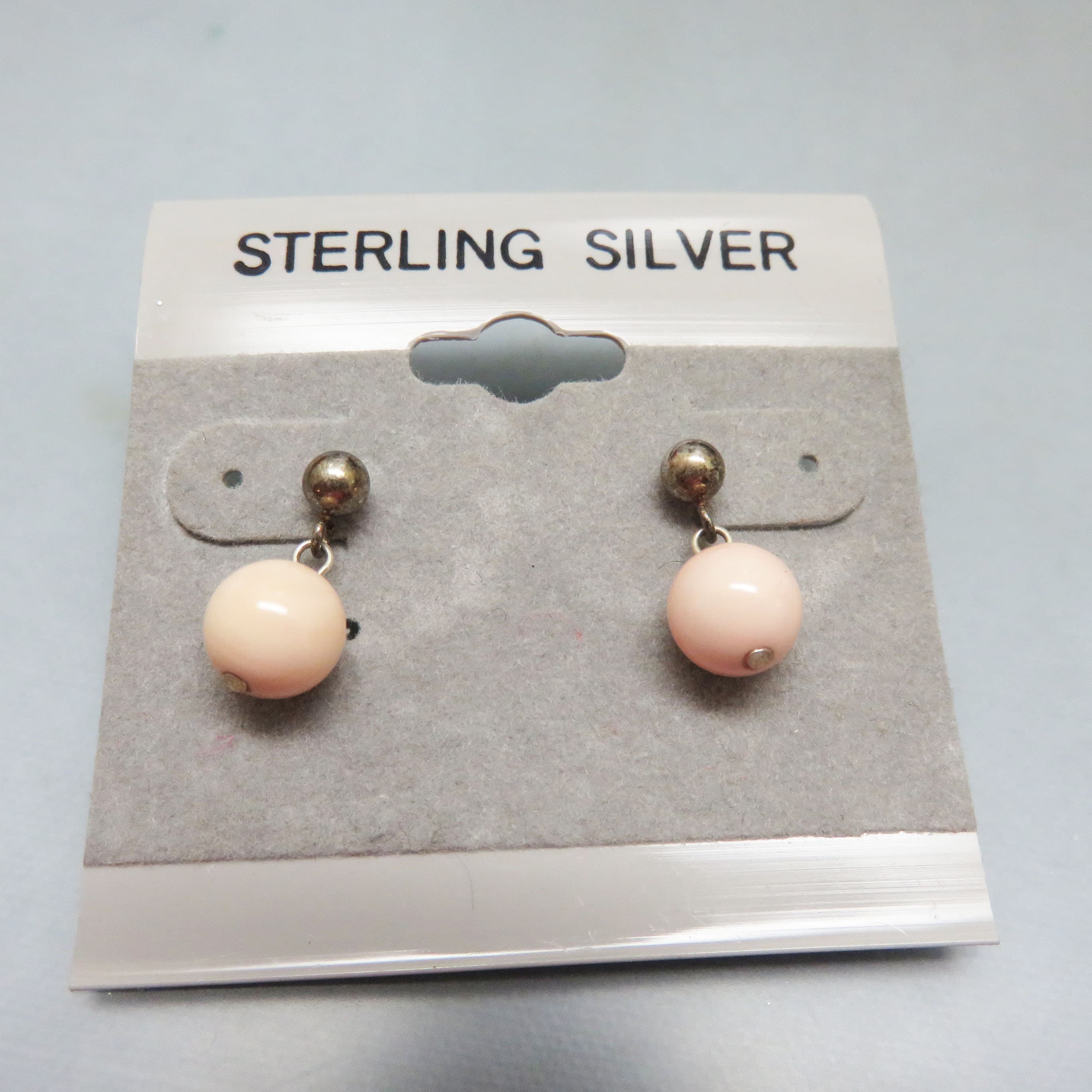 Sterling and Angelskin Coral Vintage Pierced Earrings, Mint on Original Card