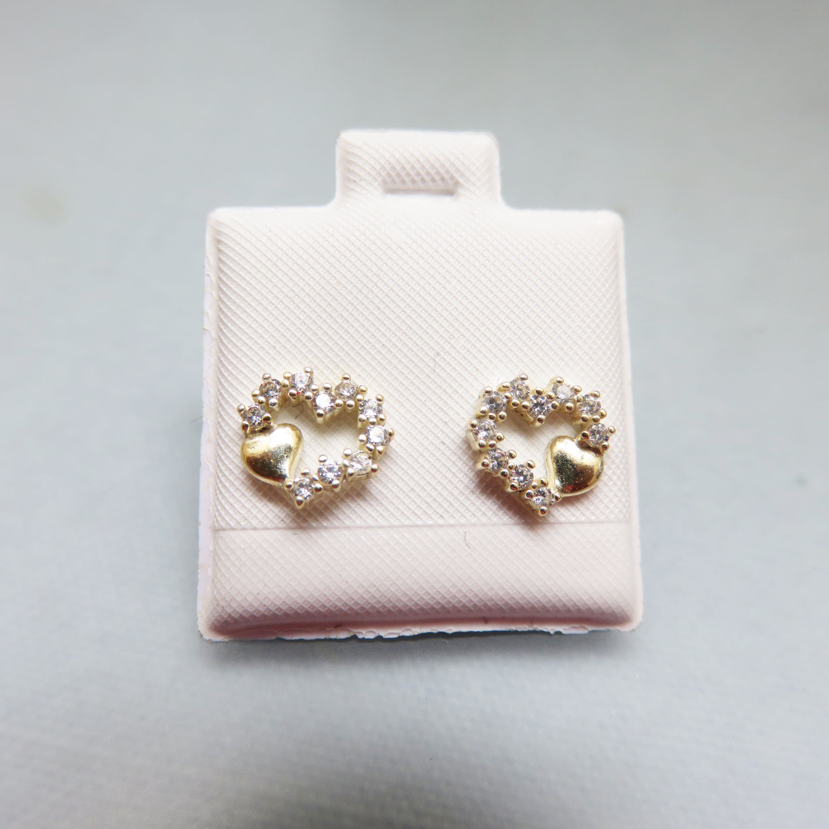 Cubic Zirconia Heart Shaped Sterling Silver Stud Pierced Earrings