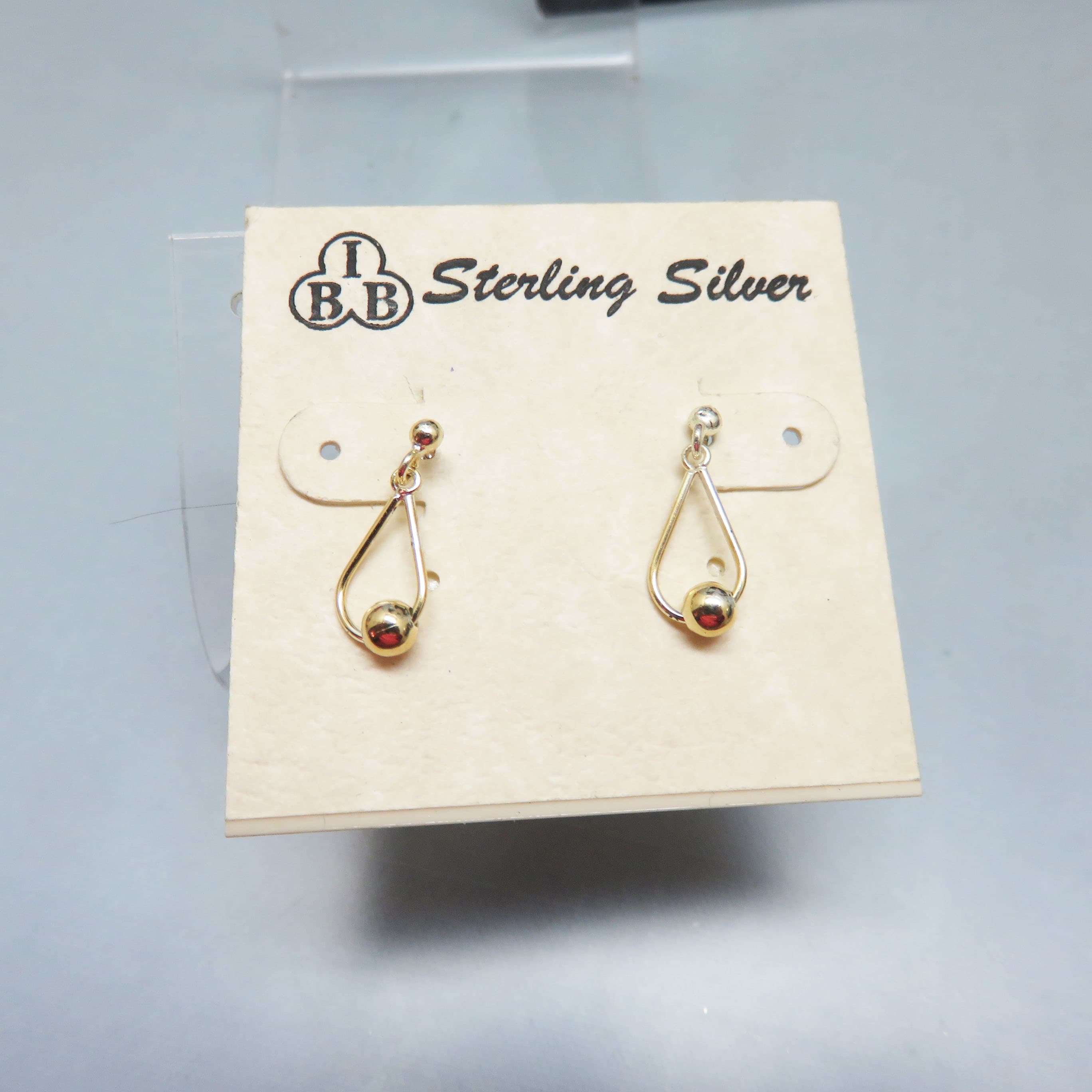 Vintage IBB Sterling Silver Drop Pierced Earrings – Gold Plated Minimalist Teardrop Dangle Earrings,