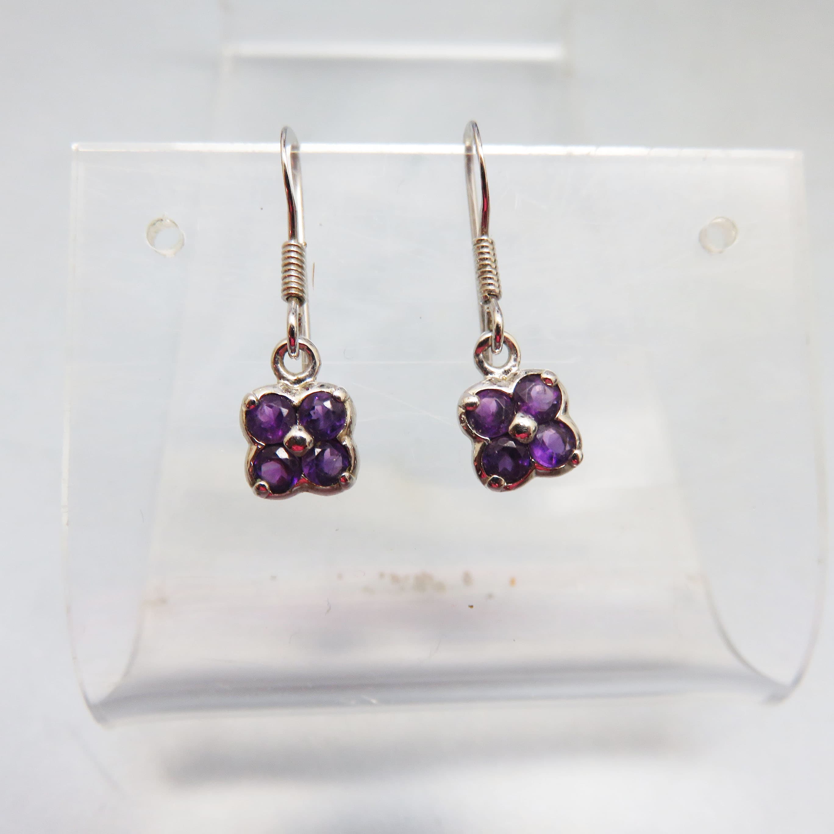 Sterling Silver Amethyst Flower Drop Earrings – Petite Gemstone Dangles