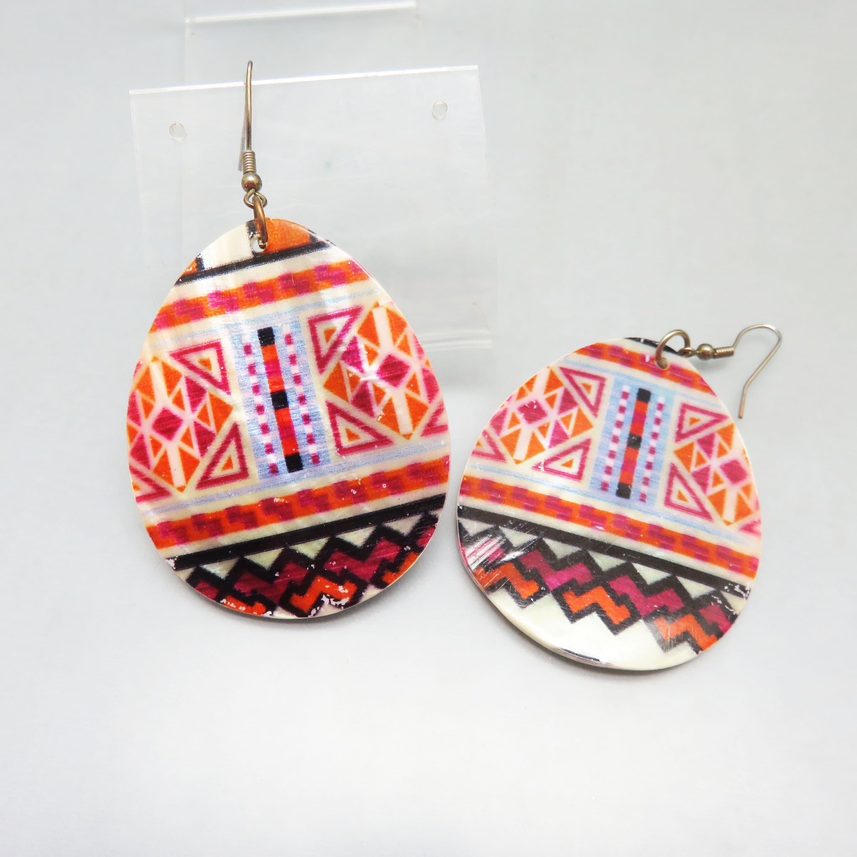 Artisan Mosaic Shell Drop Earrings – Multicolor Geometric Statement Easter Egg Dangles
