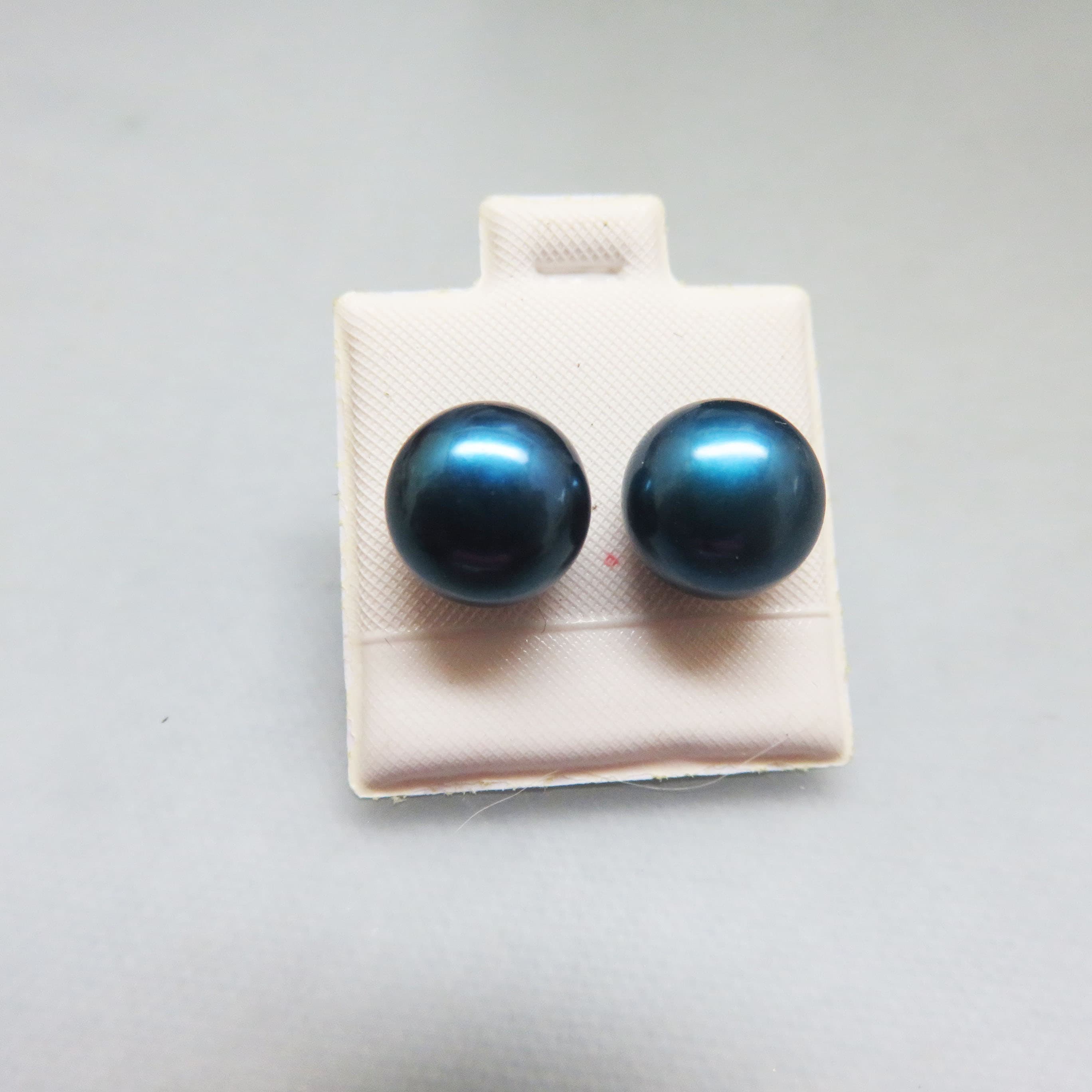 Deep Teal Blue Cultured Pearl Stud Earrings – Classic Luxury Pearl Posts