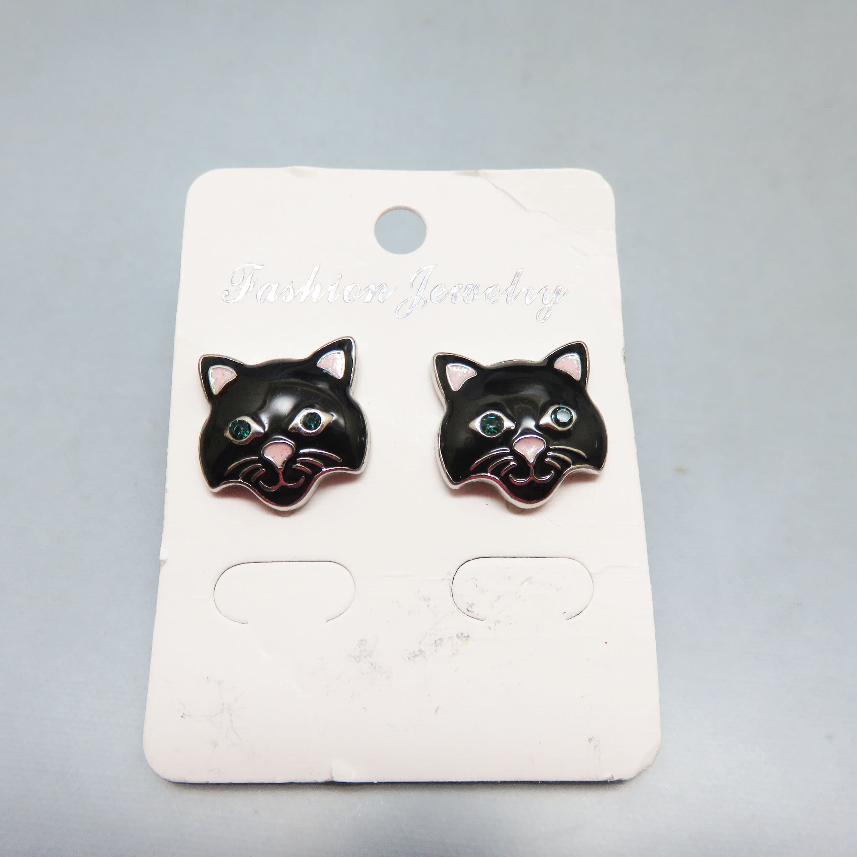 Enamel Black Cat Stud Earrings with Crystal Eyes – Chic Feline Icon Jewelry - Halloween Earrings