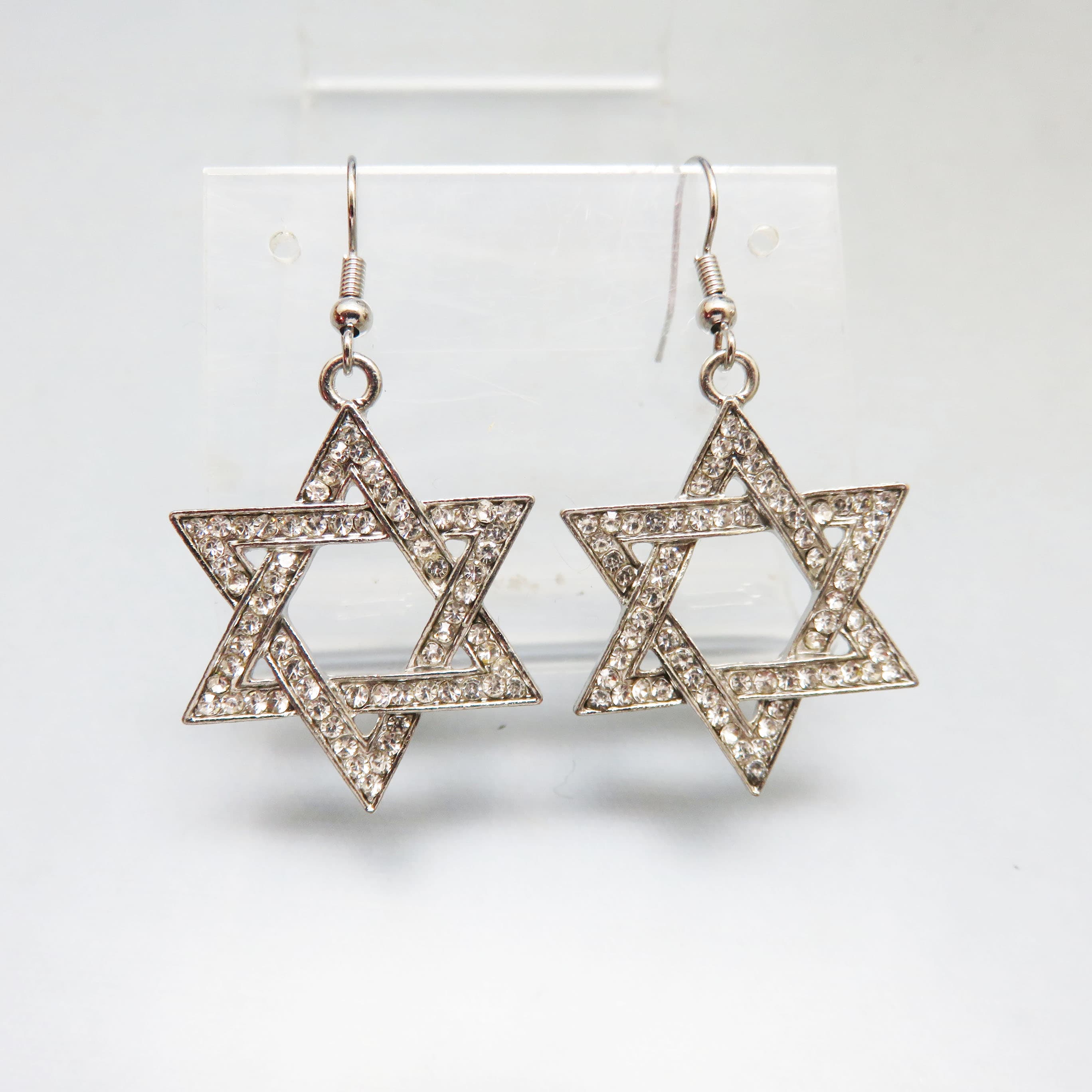 New Never Worn, Rhinestone Jewish Star French Hook Pierced Earrings