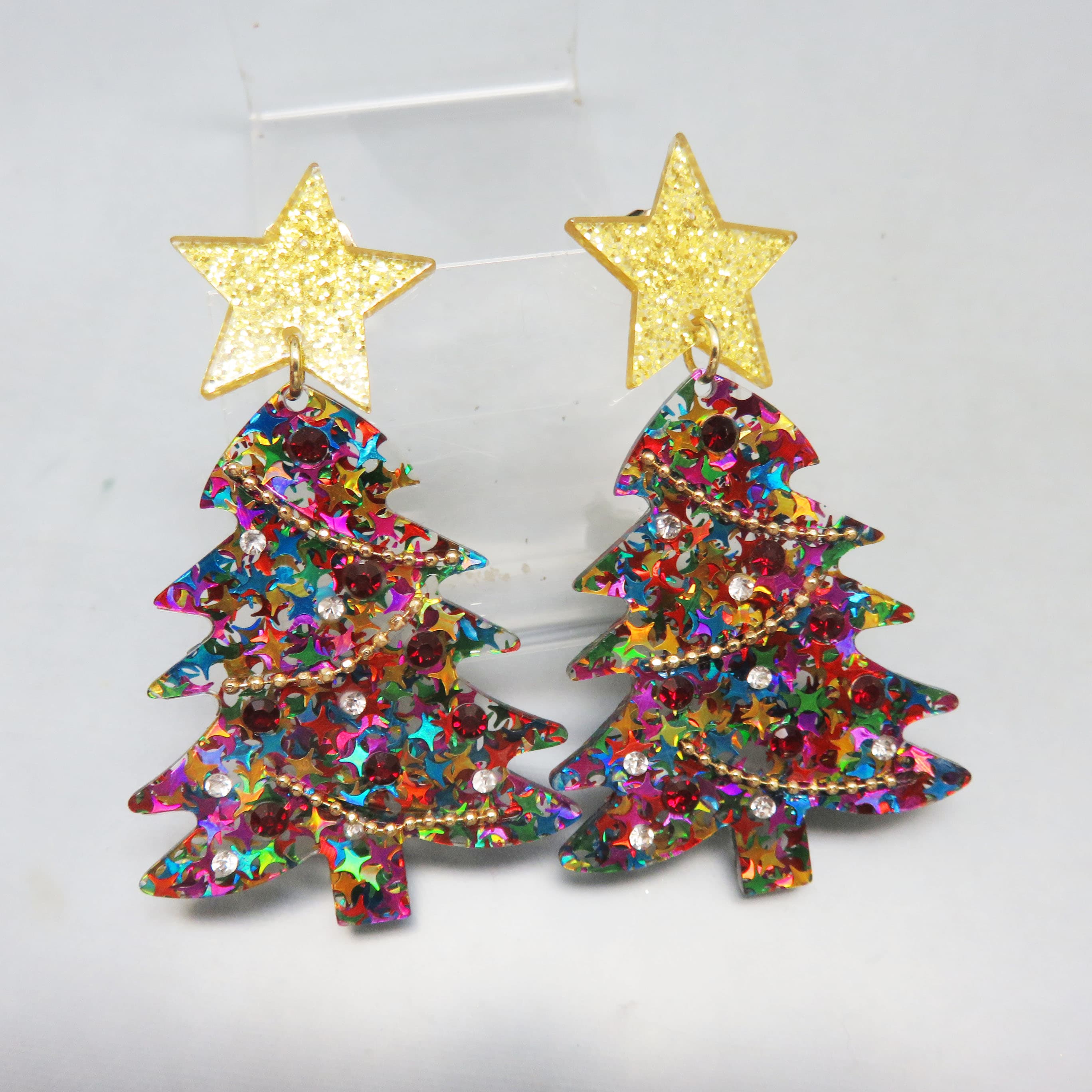 1990s Resin Christmas Tree Pierced Earrings