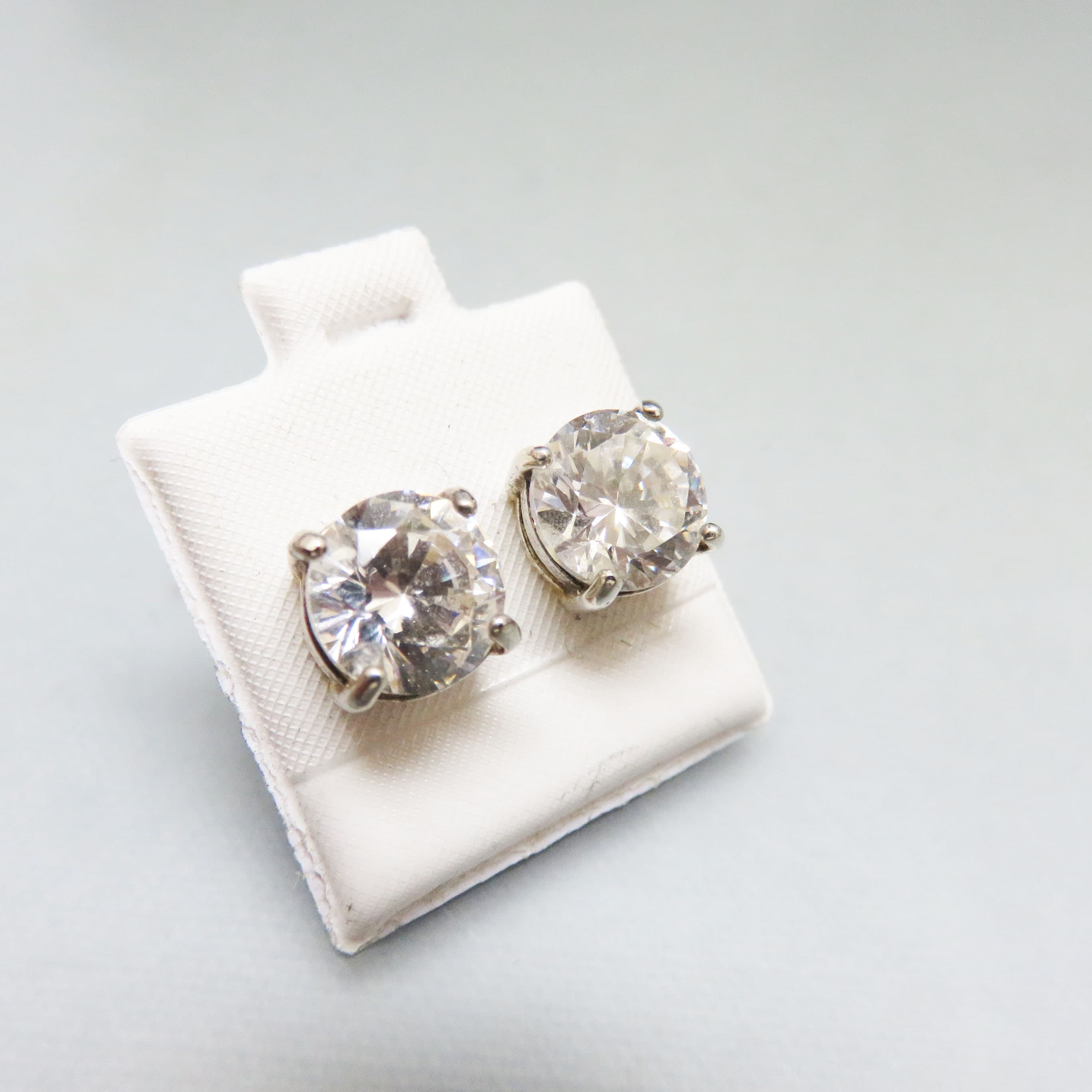 Two Carat Cubic Zirconia Stud Pierced Earrings, Sterling Silver Basket Setting