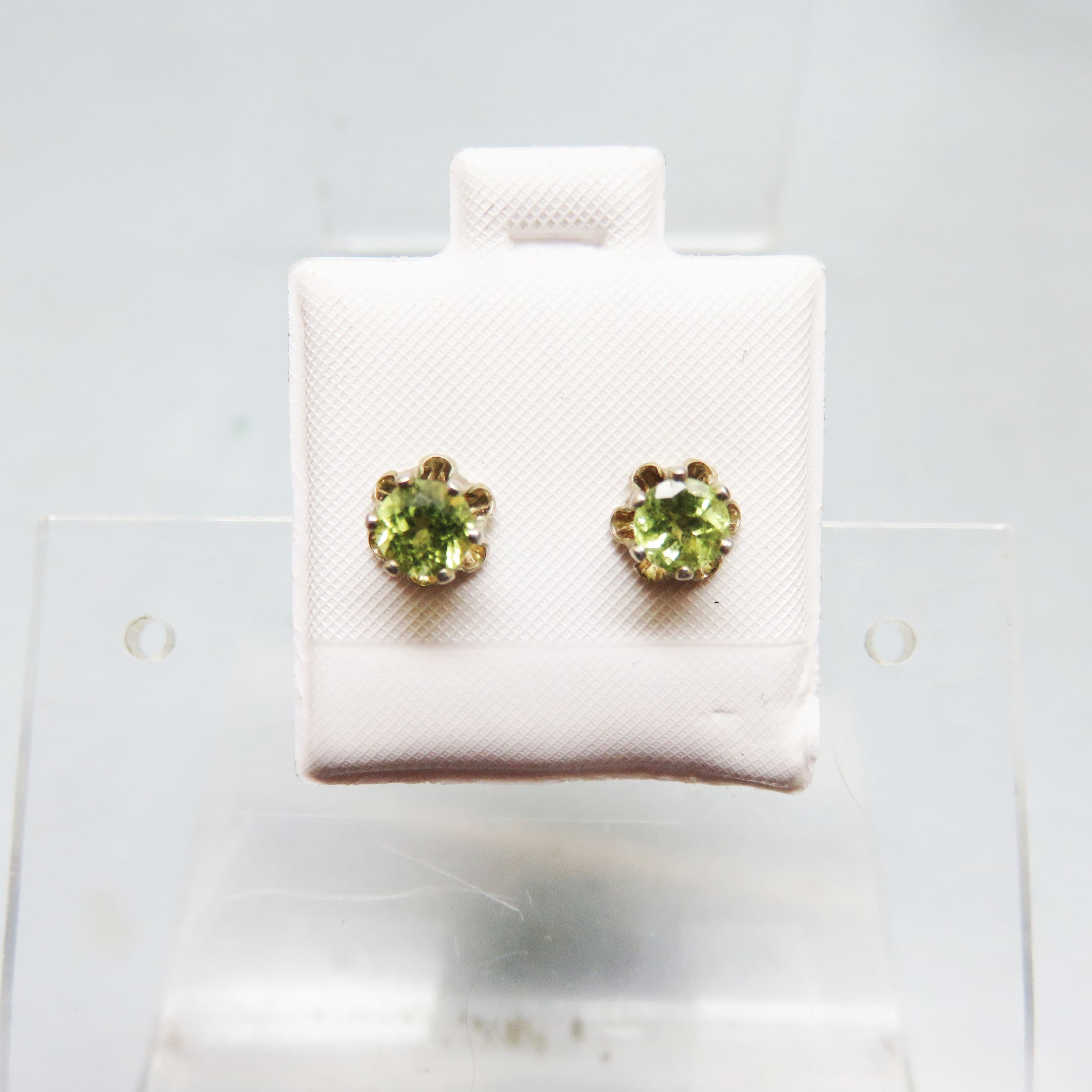 5MM Real Peridot Gemstone Pierced Earrings, Sterling Silver Setting
