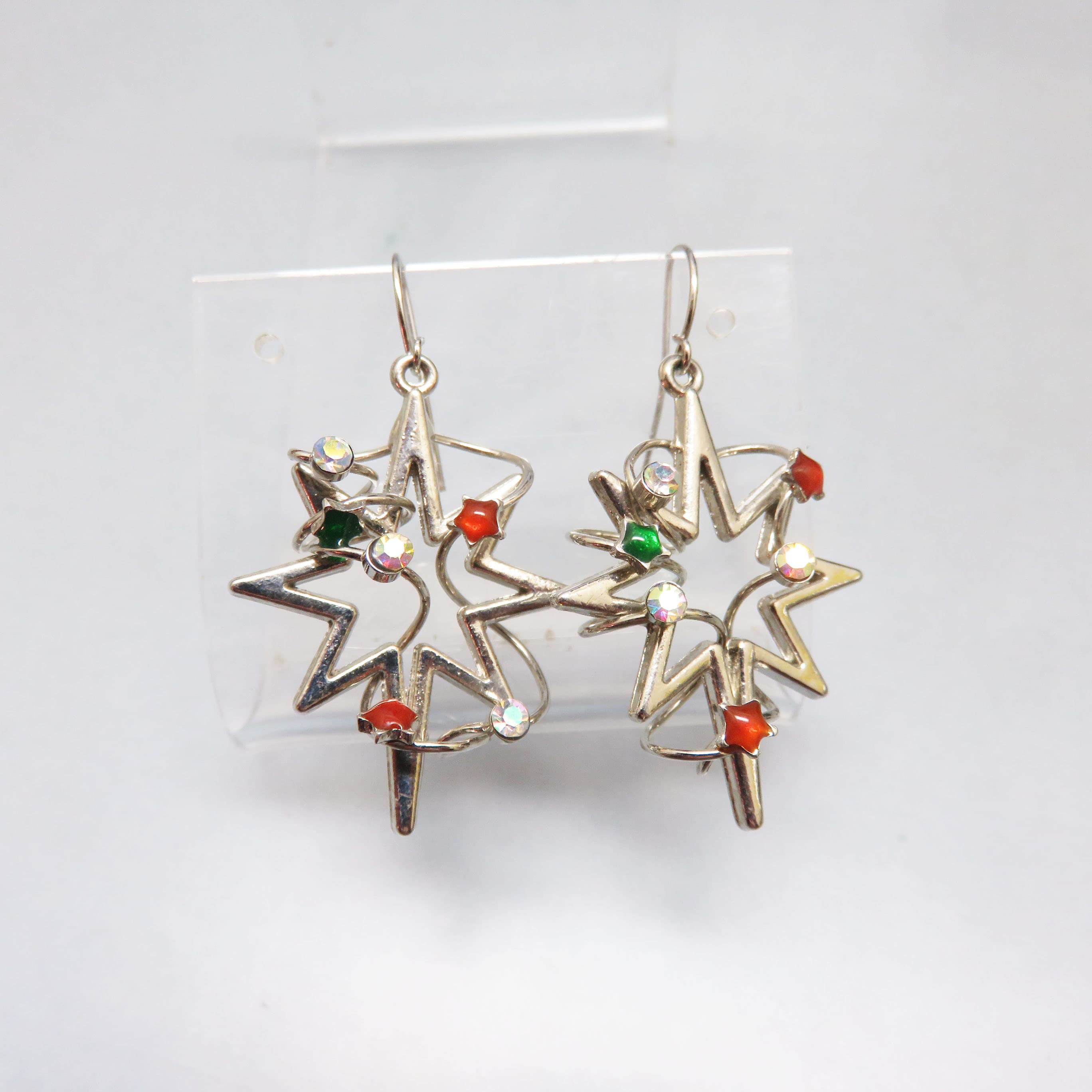 Vintage Rhinestone Christmas Star Pierced Earrings