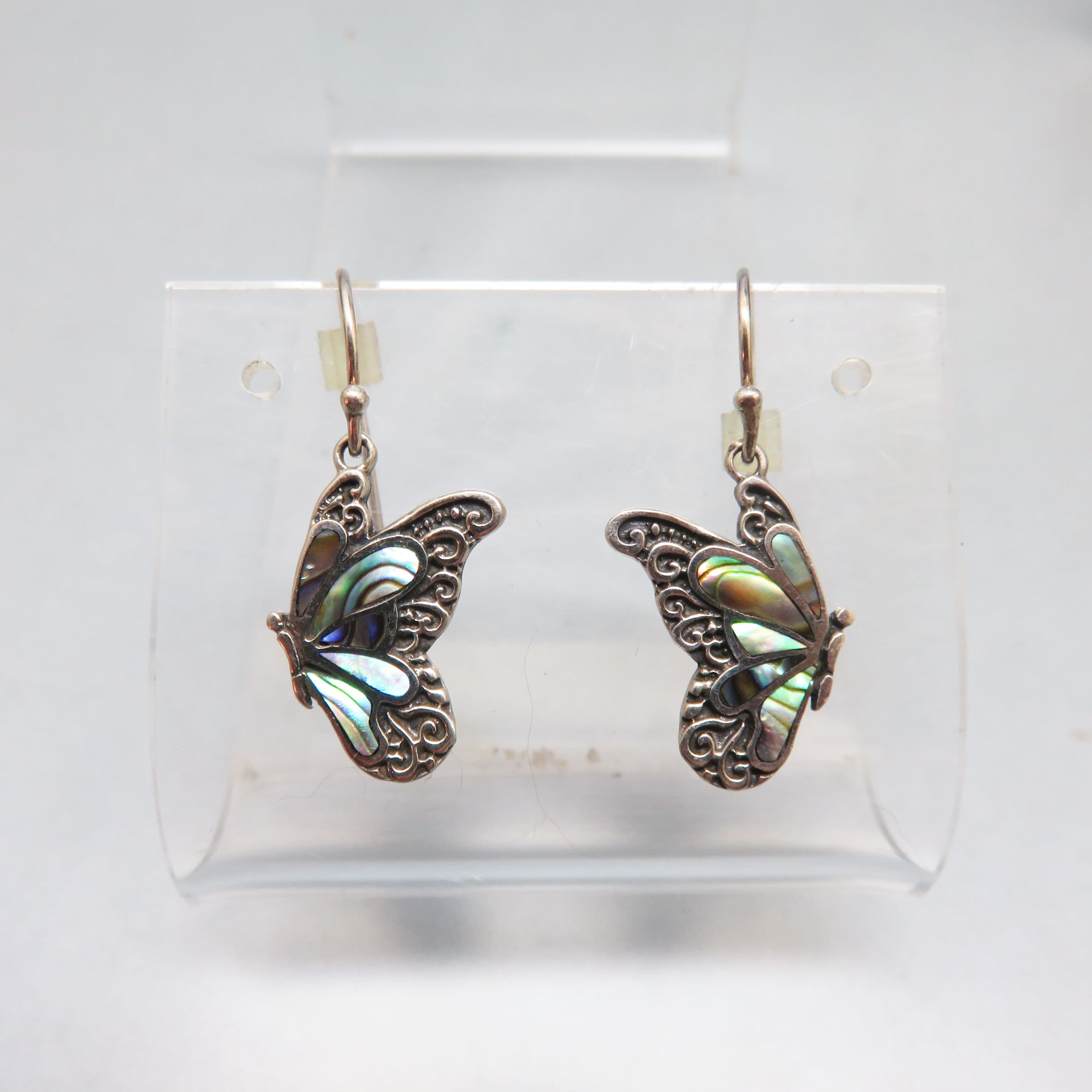 Vintage Sterling and Abalone Butterfly Pierced Earrings