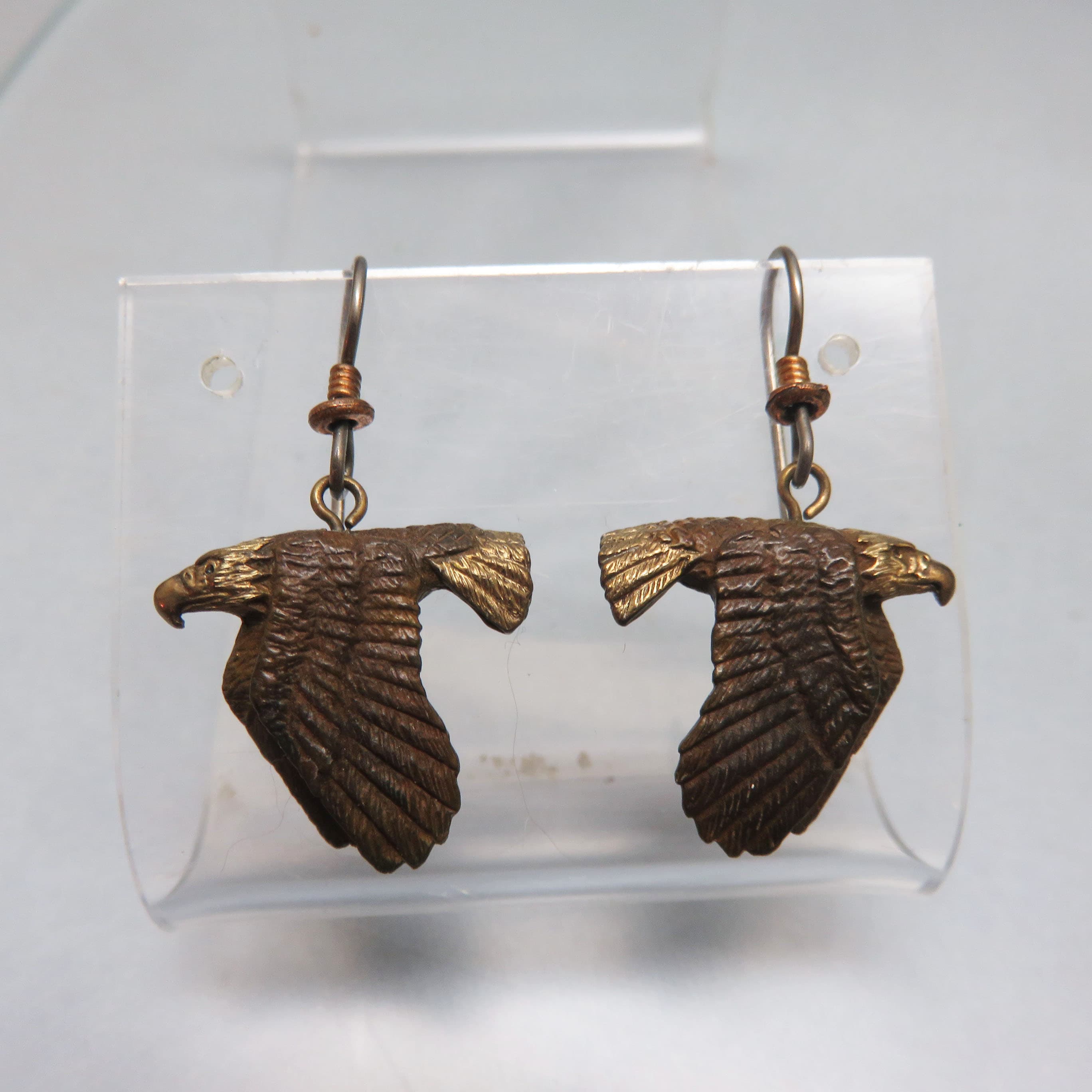 Bronze Golden Eagle Pierced Earrings, Vintage, Dated 2001