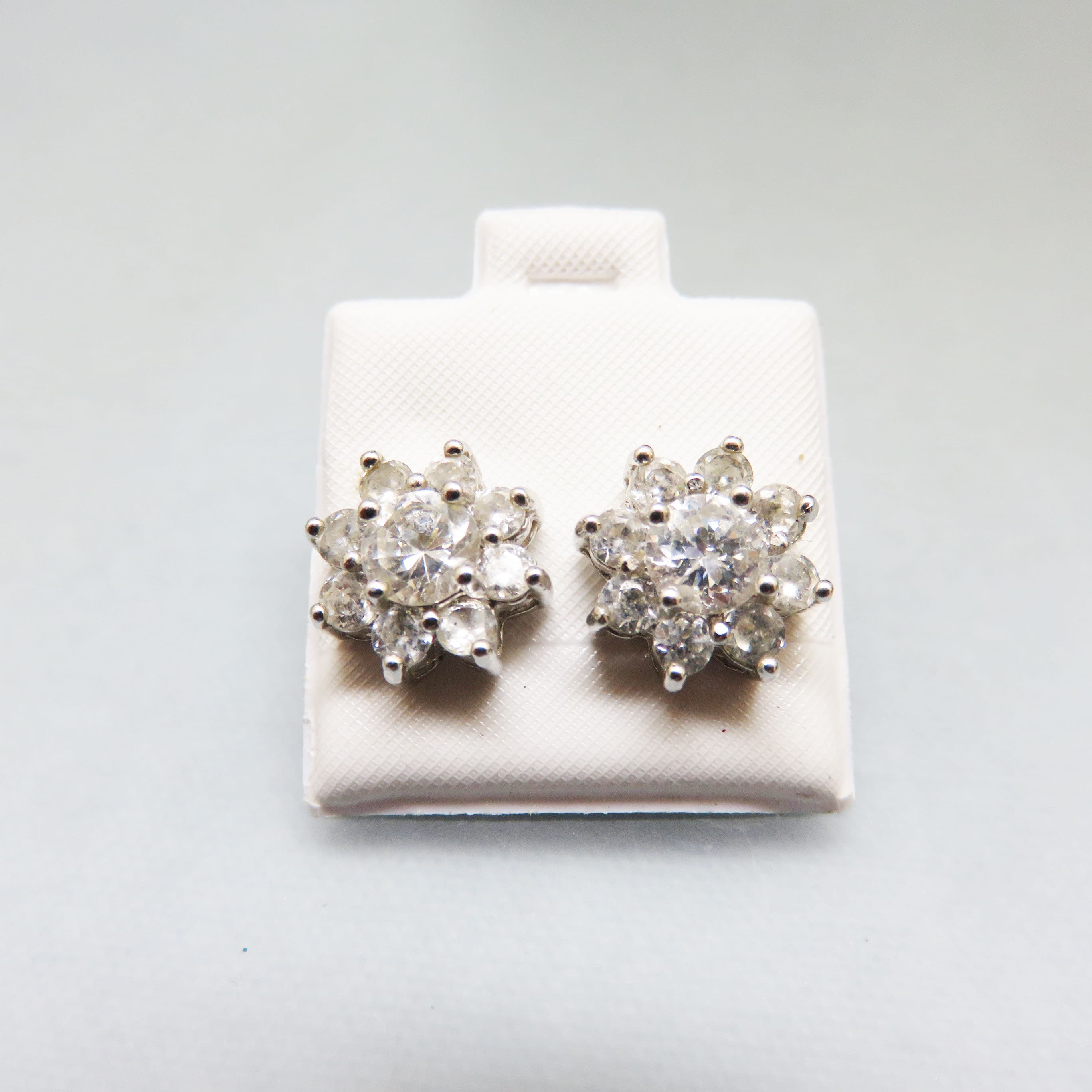 Sterling and Clear Cubic Zirconia Cluster Pierced Earrings