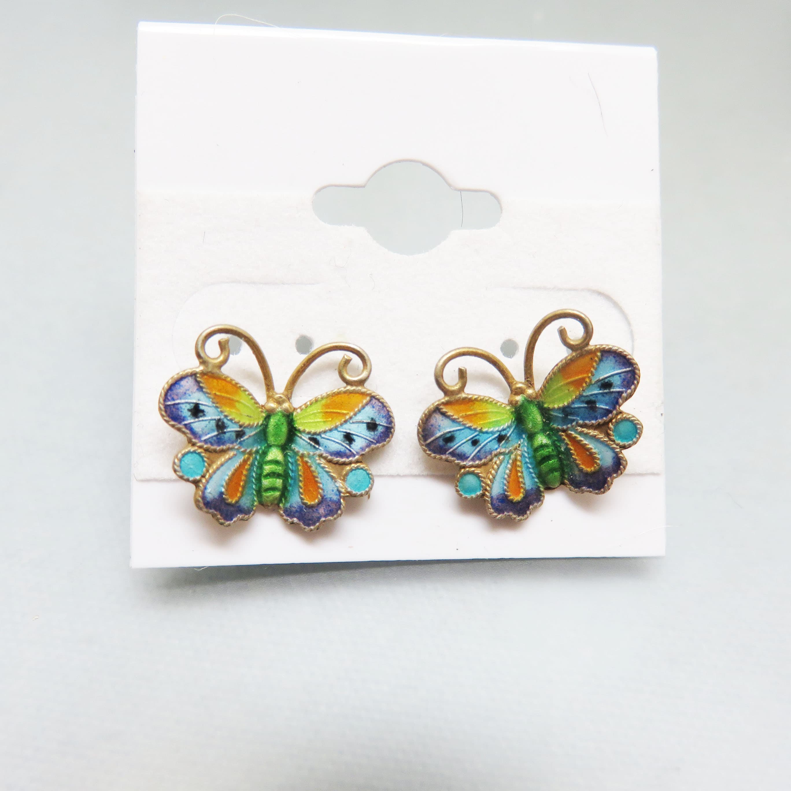 Gold Vermeil Enameled Butterfly Stud Earrings, Vintage Earrings