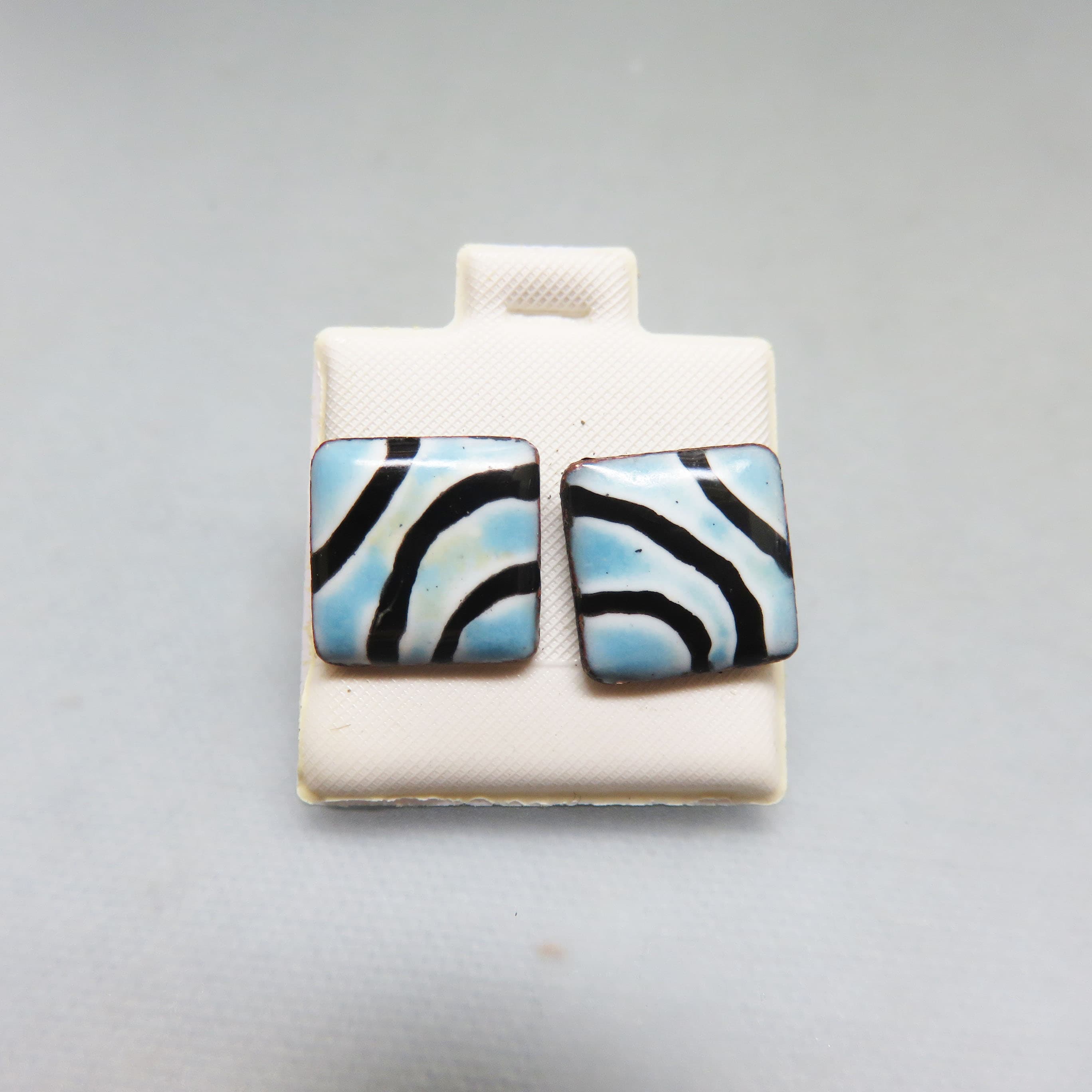 Petite Vintage Blue and Black Enameled Stud Earrings