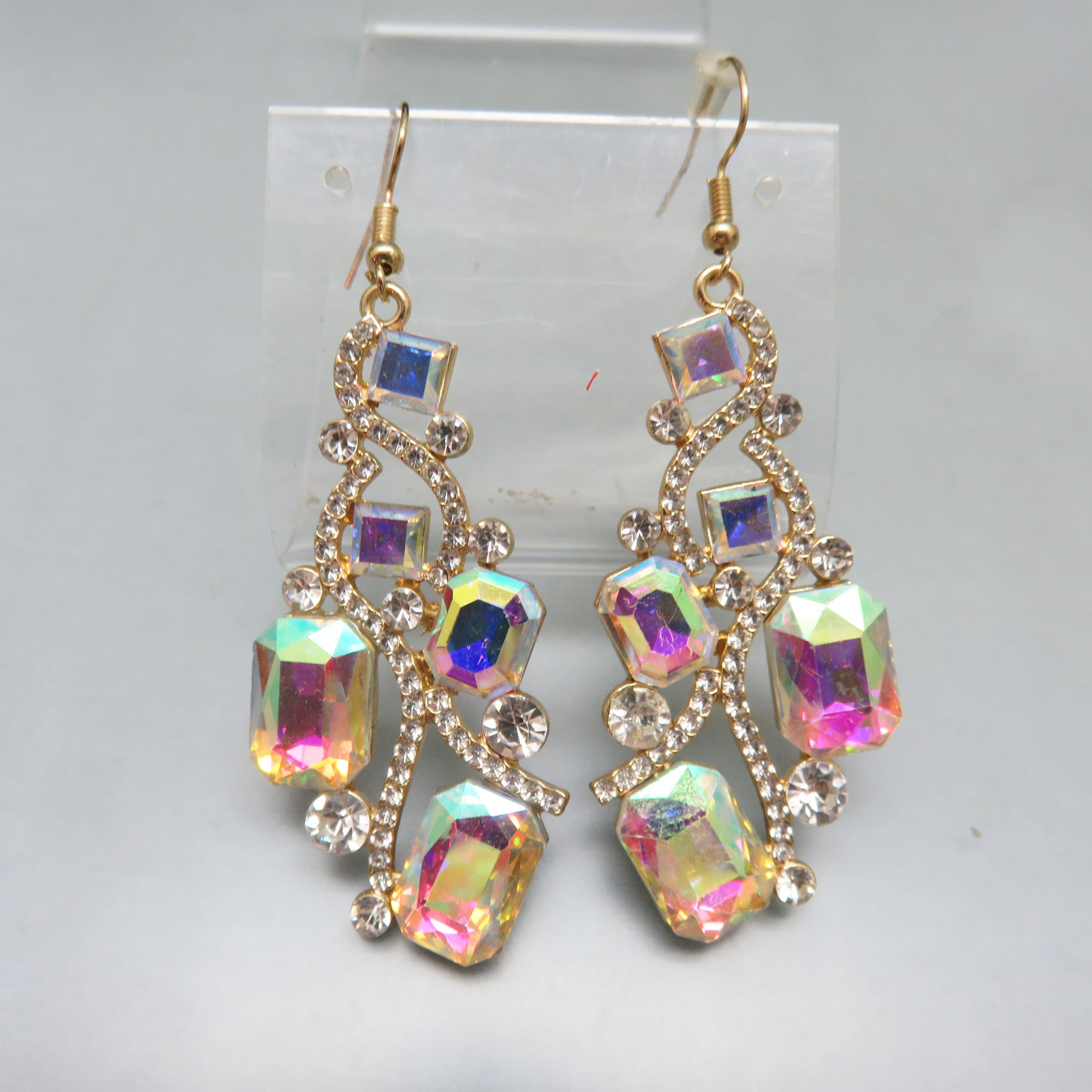 Early 2000's Runway Style Clear Aurora Borealis Pierced Earrings