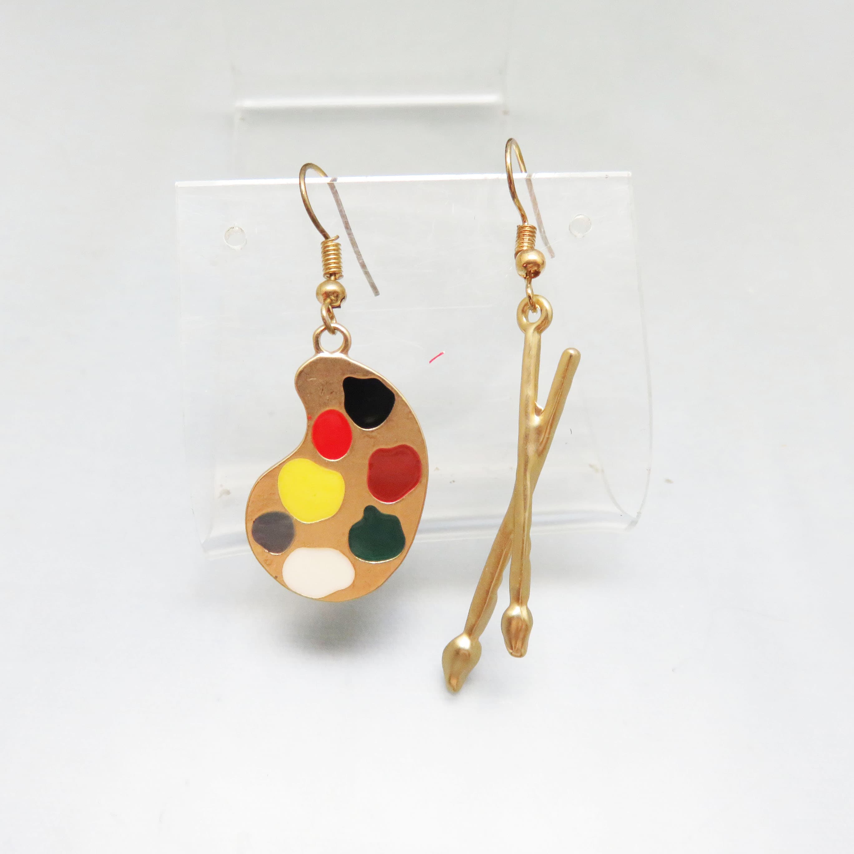 Vintage Painter's Palette and Brushes Asymmetrical Pierced Earrings
