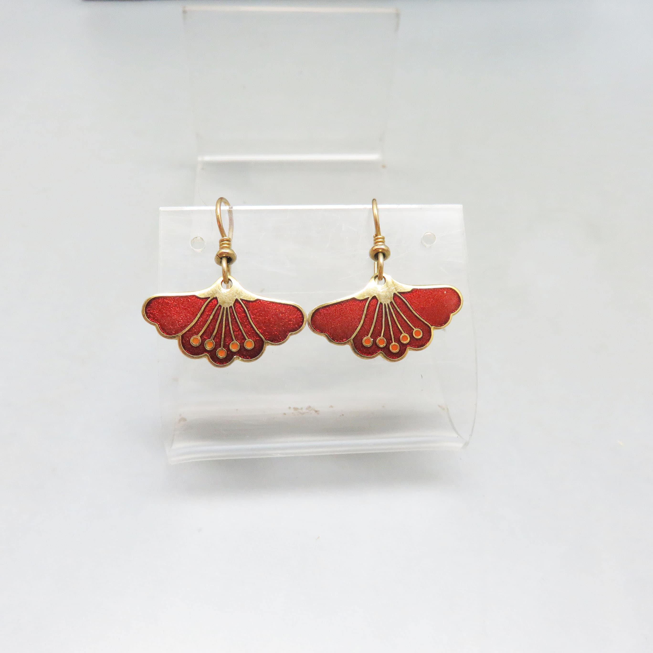 Vintage Laurel Burch Crimson Red Lotus Blossom Pierced Earrings, 