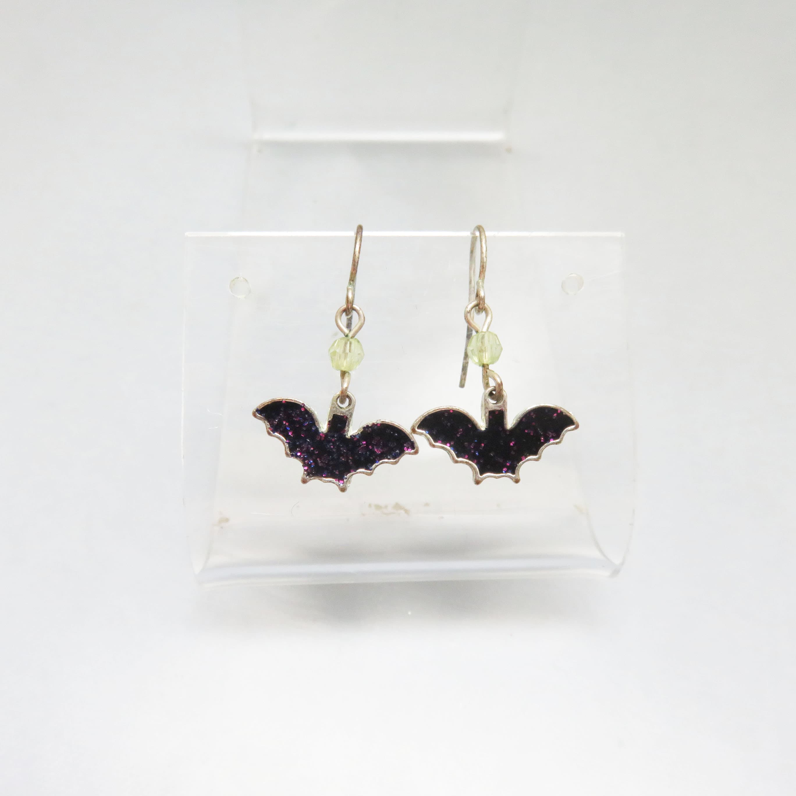 Tiny Purple Glittered Halloween Bat Pierced Earrings