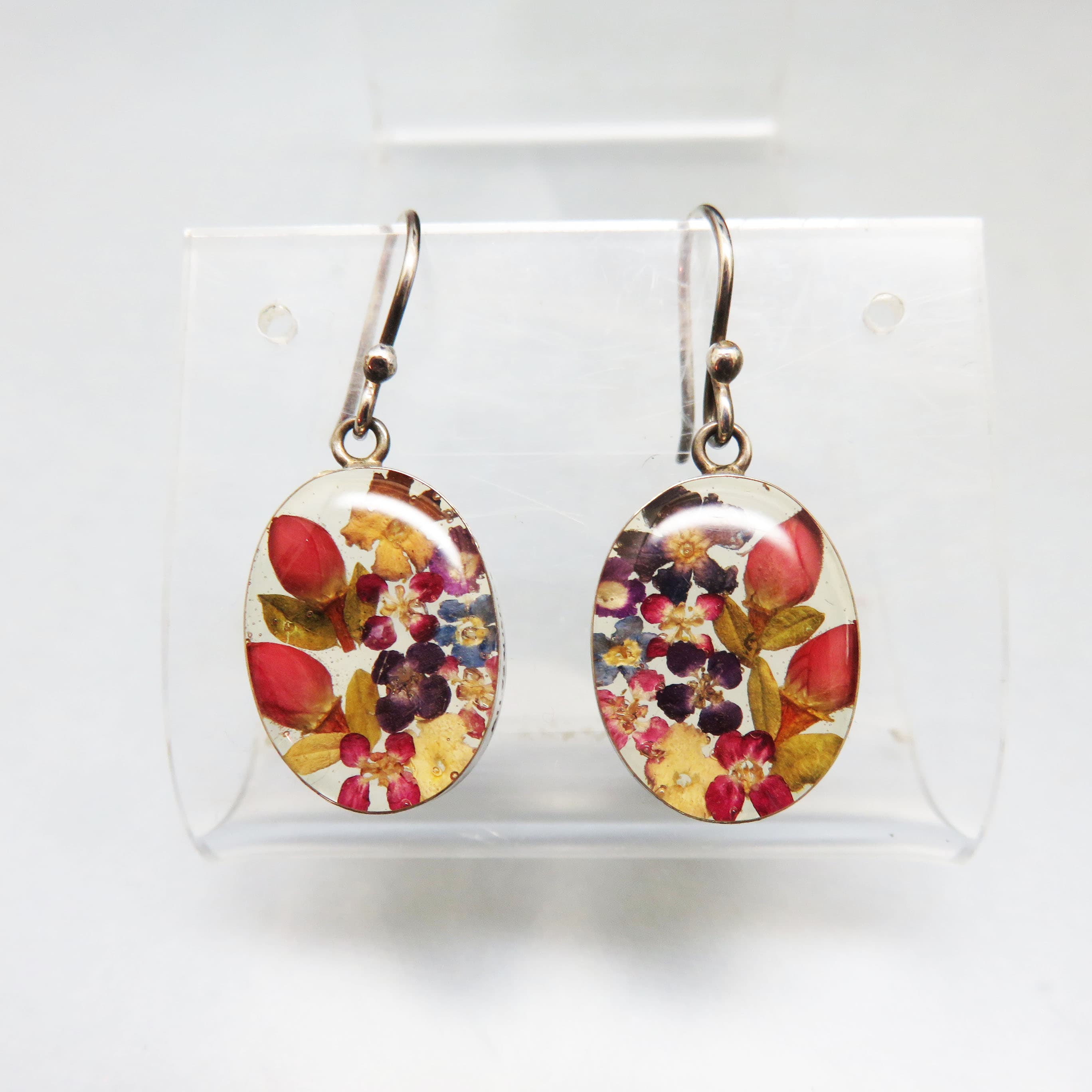 Resin Encased Wildflower Sterling Pierced Earrings