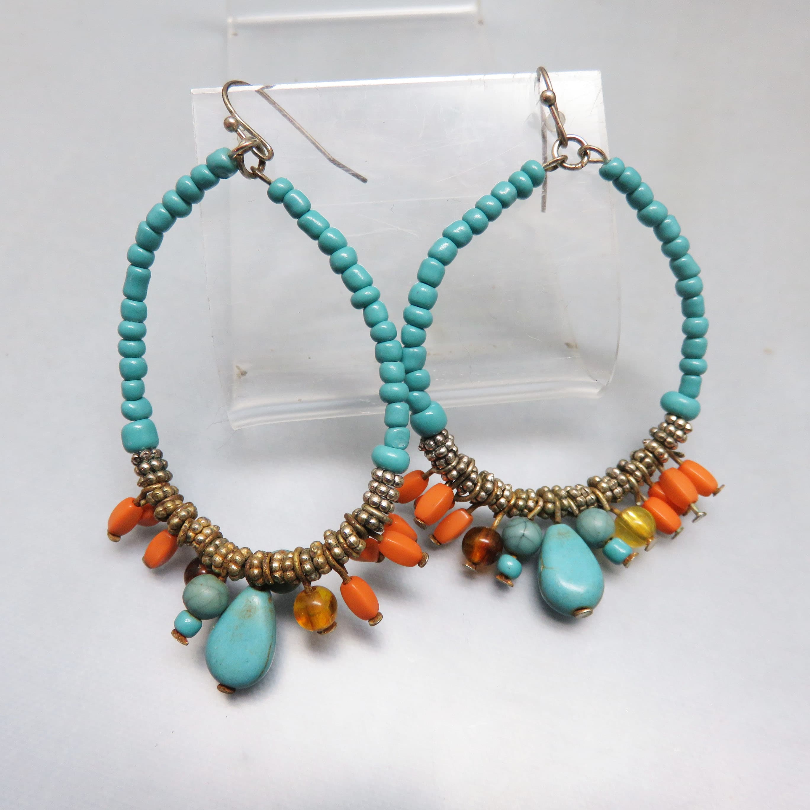 Southwestern Style Beaded Hoop Pierced Earrings, Vintage Earrings
