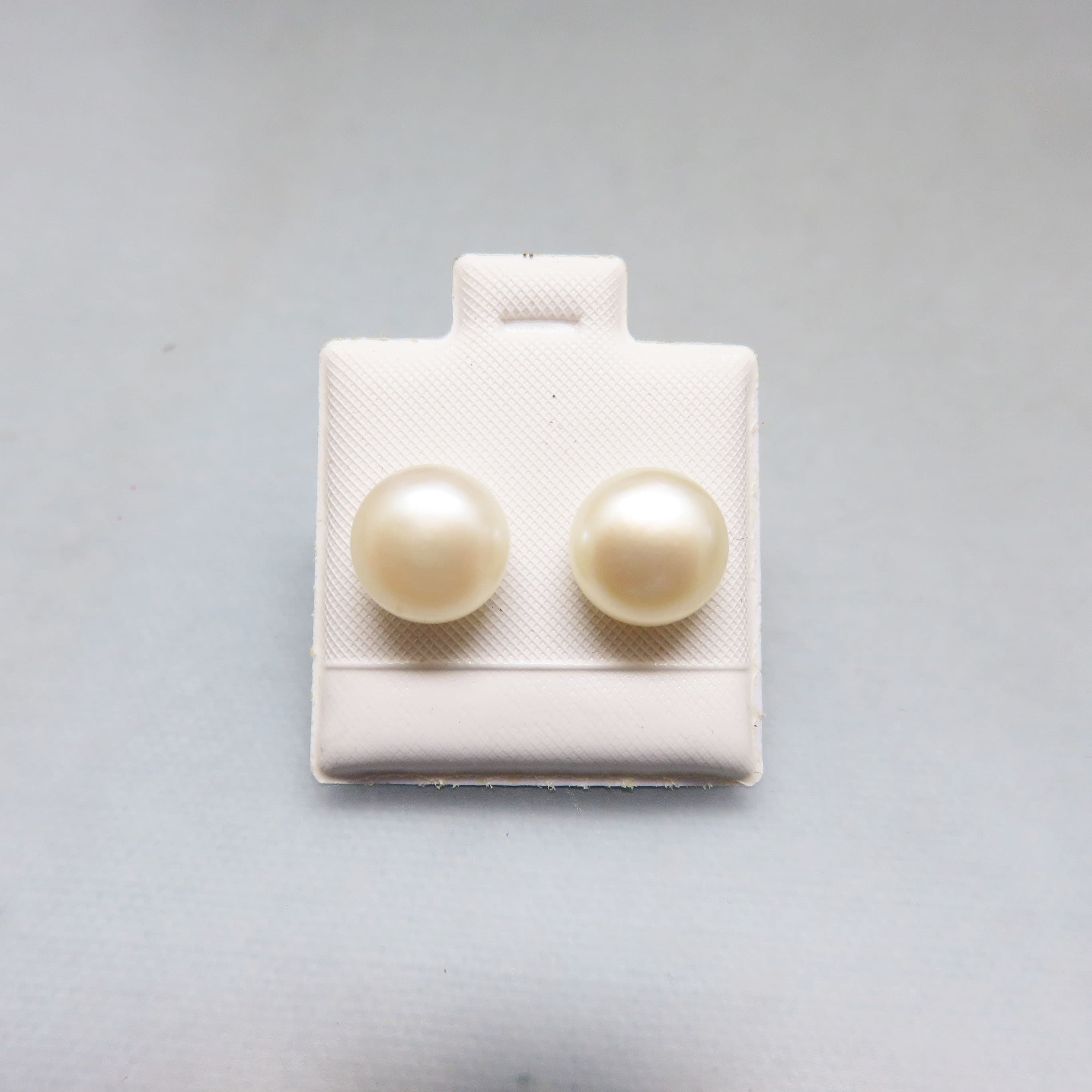 Creamy White Real Pearl Stud Earrings, 7MM, Silverplated Setting
