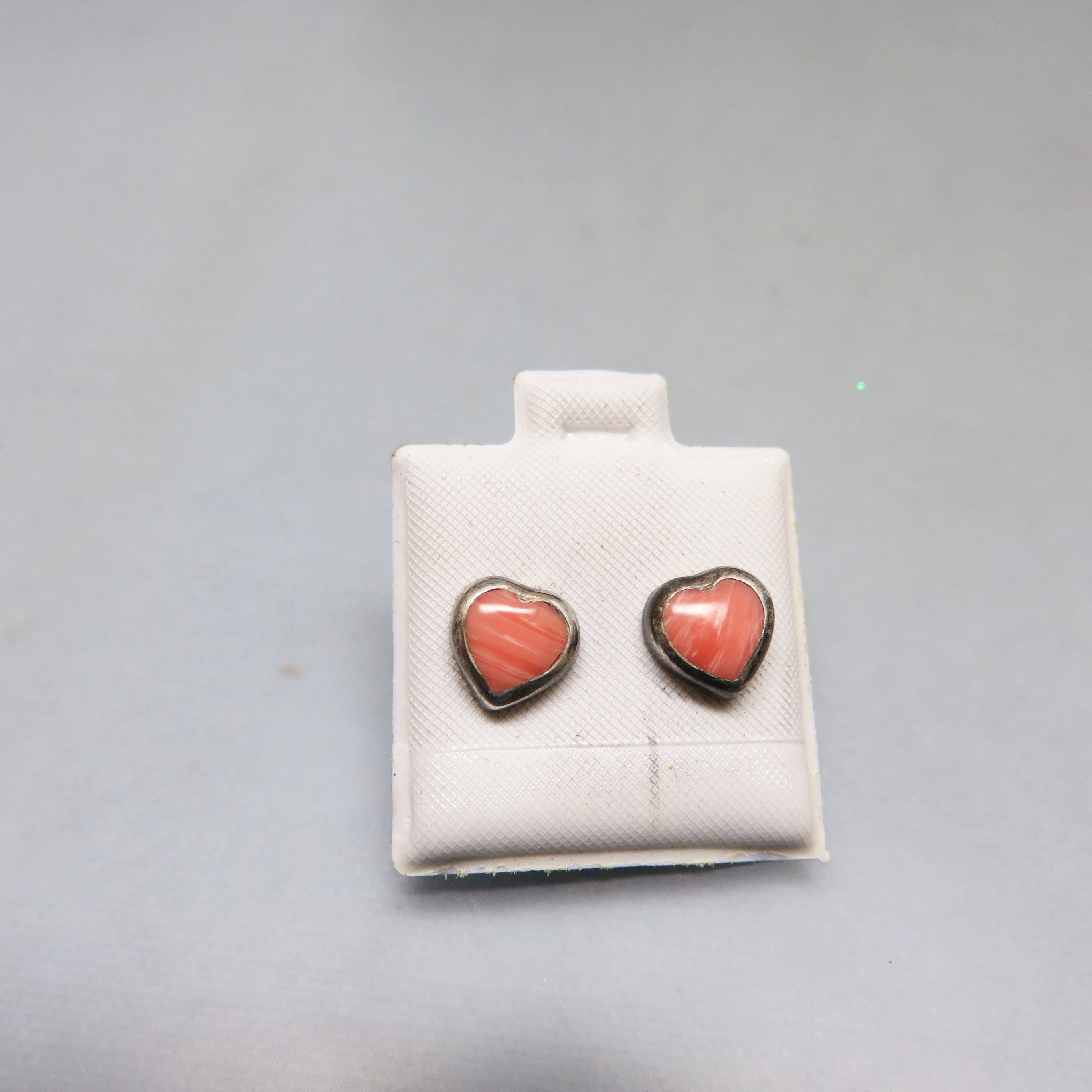 Petite Sterling and Spiny Oyster Inlay Native American Heart Pierced Earrings