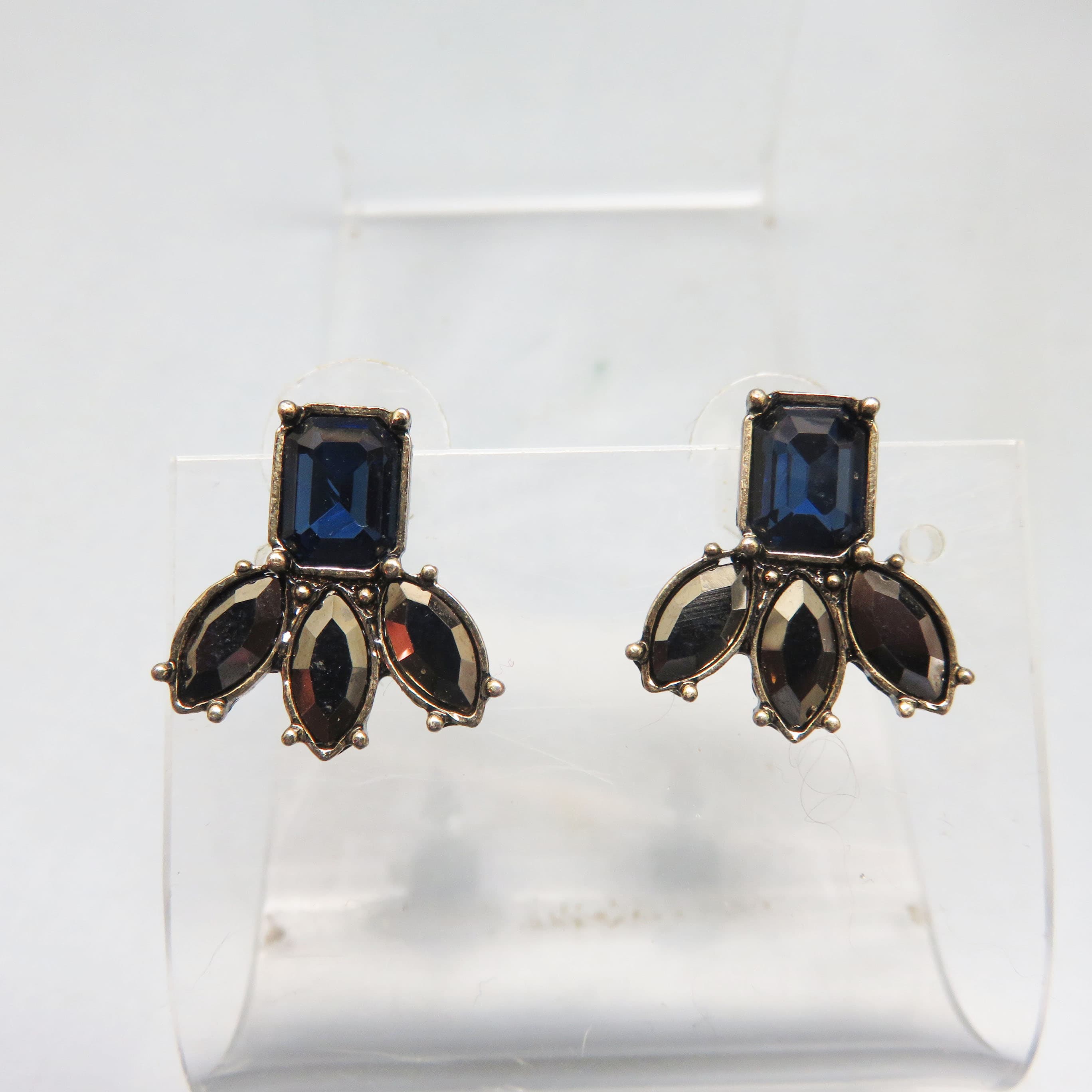 Vintage Sapphire Blue & Marcasite Crystal Earrings | Art Deco Revival Stud Earrings | Elegant Midnight Blue Statement Jewelry