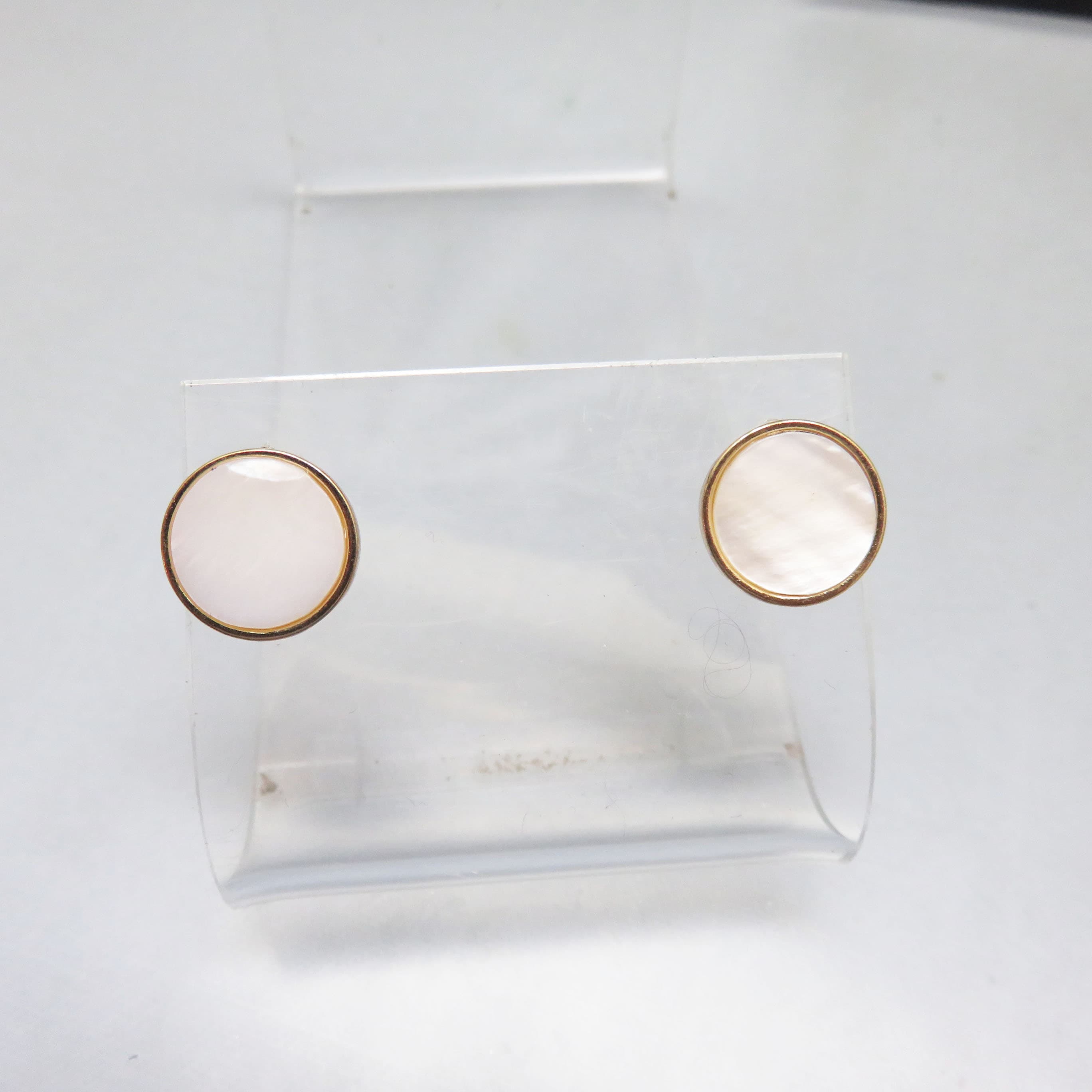 Mother of Pearl Disc Stud Earrings | Gold Plated Shell Earrings | Classic Coastal Luxury Jewelry